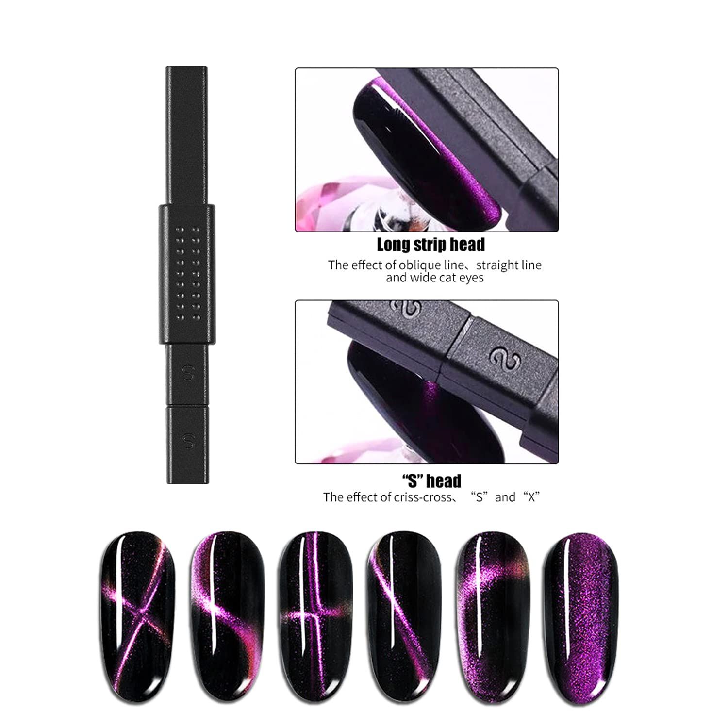 JERCLITY 9 Pieces Cat Eye Magnet for Nails Double-Head Multi-Function Magnet Square Thickened Cat Eye Magnet Plate Strong Cylindrical Nail Magnet for Cat Eye Gel Polish Nail Art