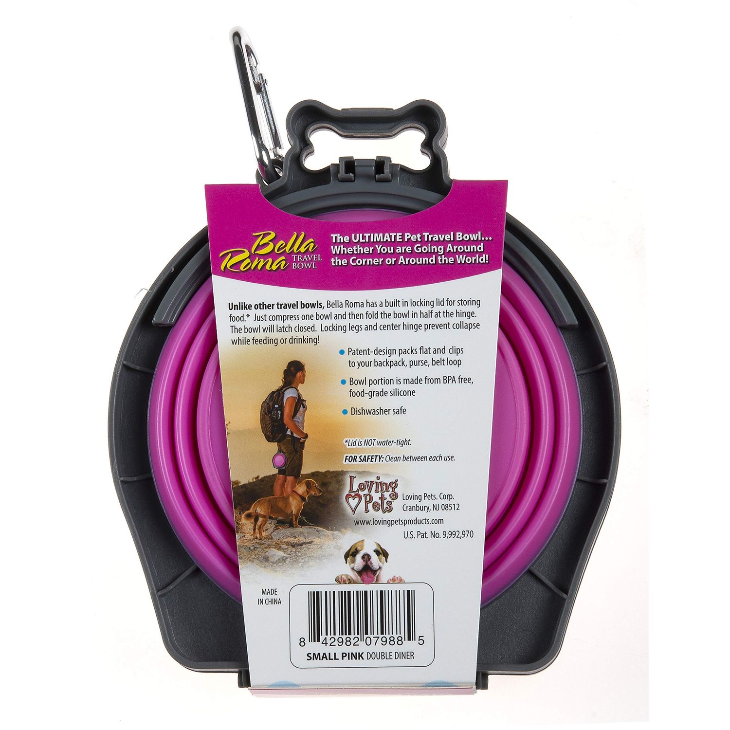 Loving Pets - Bella Roma Double Diner Portable Travel Dog Bowls Collapsible Combined Dog Food & Water Bowls (Pink, Small)
