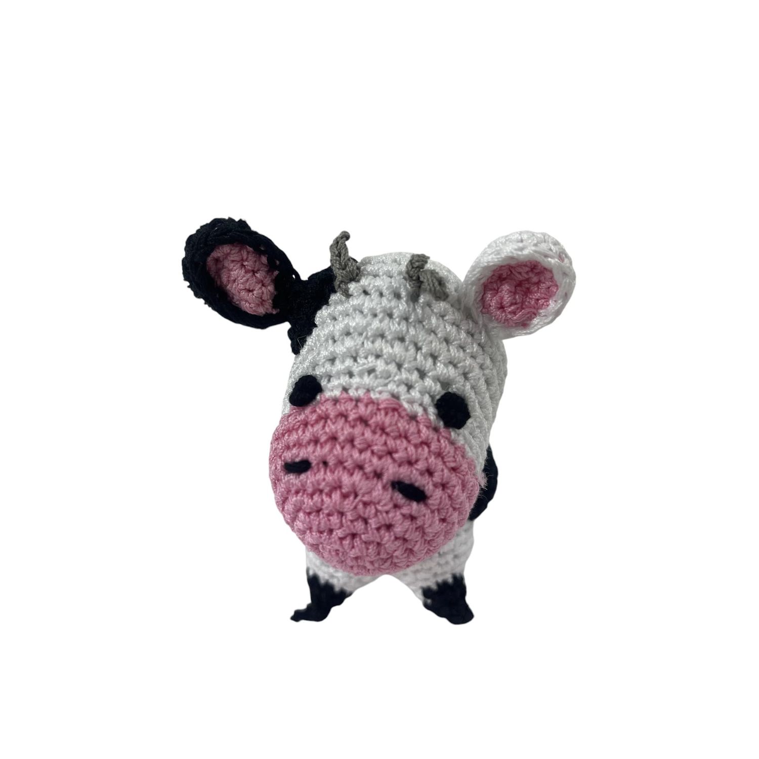 Skelapparel Dog Teeth Cleaning Organic Cotton Crochet Squeaky Dog Toy for Small Dog - Cow