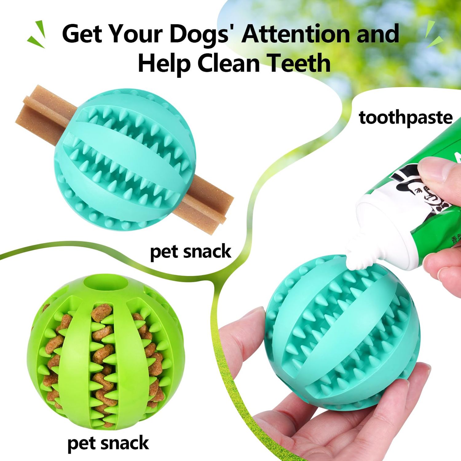 Bojafa Dog Chew Toys for Teething: 2pack Durable Rubber Puppy Toys Ball for Boredom - Treat-Dispensing Toys for Small Medium Breed Teething/Chewing/Brain-Stimulating Indoor