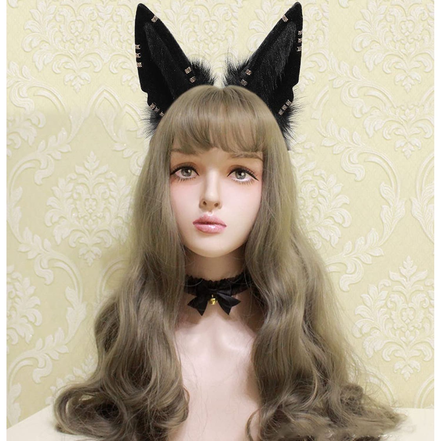 Fxaelian Cosplay Fox Wolf Cat Dog Ears Headband Hairband Hair Hoop Halloween Costume Party Headpiece Headwear Hair Accessories for Women Men Black