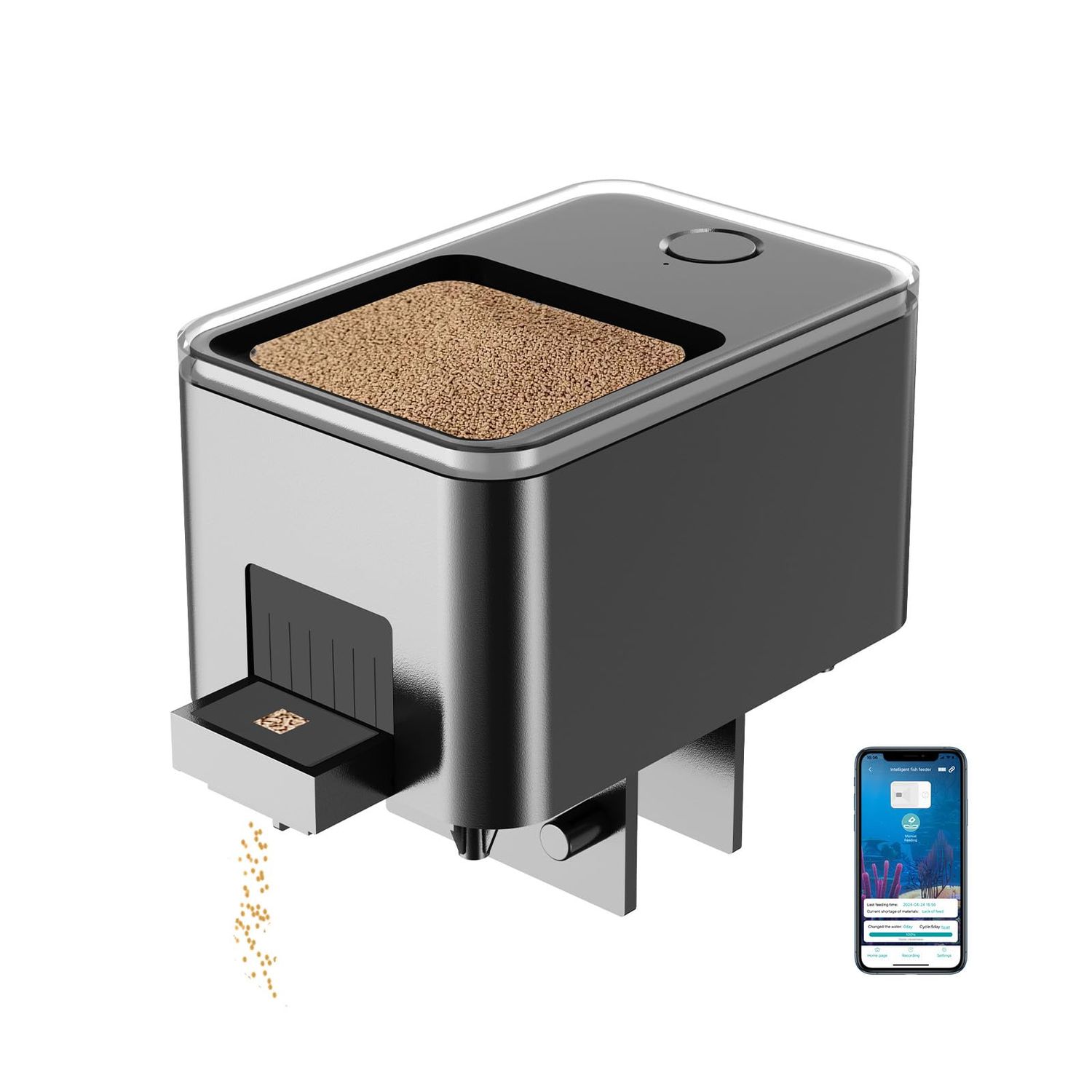 GEZIEKID Bluetooth Automatic Fish Feeder for Aquarium, Food Dispenser for Fish Tank with App Control, USB and Rechargeable Battery Powered, Suitable for Small Fish Tank Pelleted Food, Black