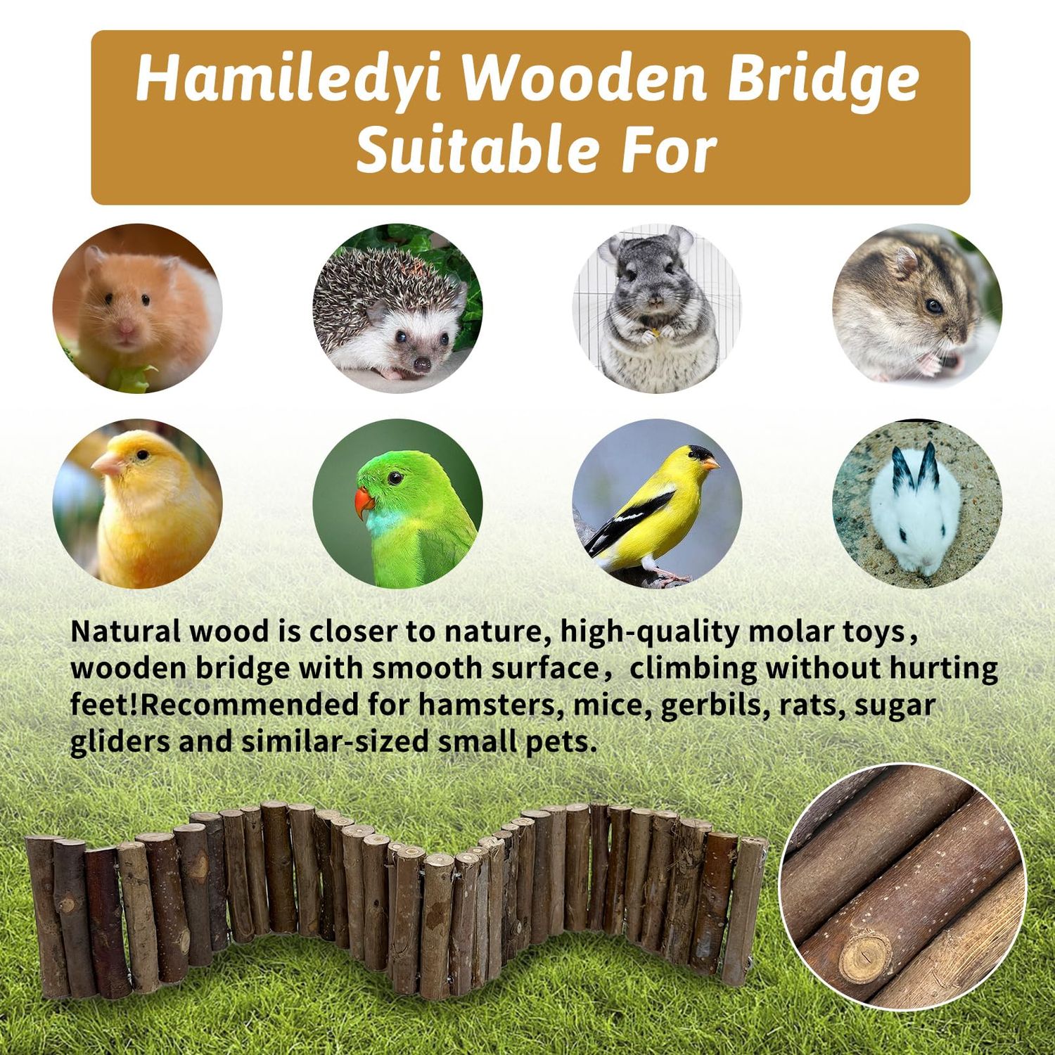 Hamiledyi Hamster Bridge Wood Hamster Climbing Ladder Rat Ladder Bridge Small Animals Cage Accessories for Dwarf Syrian Hamster Mice Gerbils Sugar Glider Rat (21.7×3.5IN)
