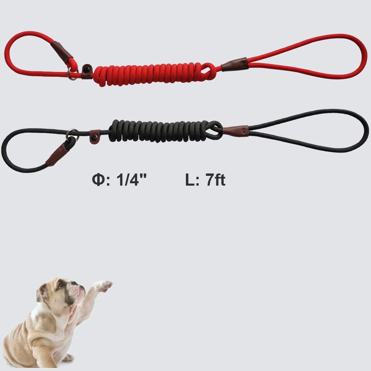 BTINESFUL Slip Lead Dog Leash, Strong Nylon Rope , 1/4 & 1/2 inch Diam Dog Training Lead for Small Medium Large Dogs (1/4" * 7 FT, Black)
