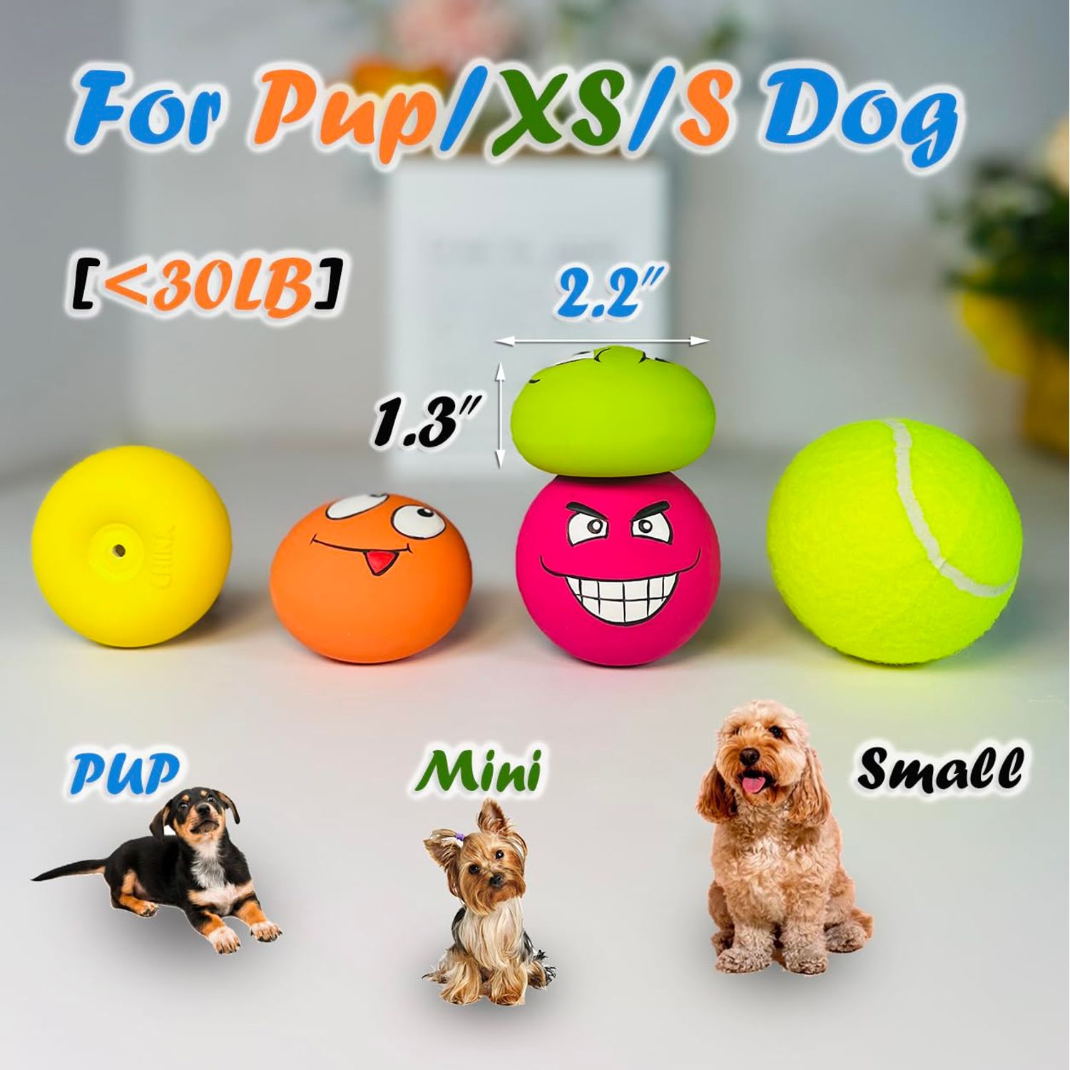 UTOMING Small Squeaky Dog Toys for Small Dogs Toys, Soft Latex Small Dog Squeaky Toys, Flat Squeaky Dog Balls for Small Breeds, Smile Face Puppy Squeaky Toys 6PCS