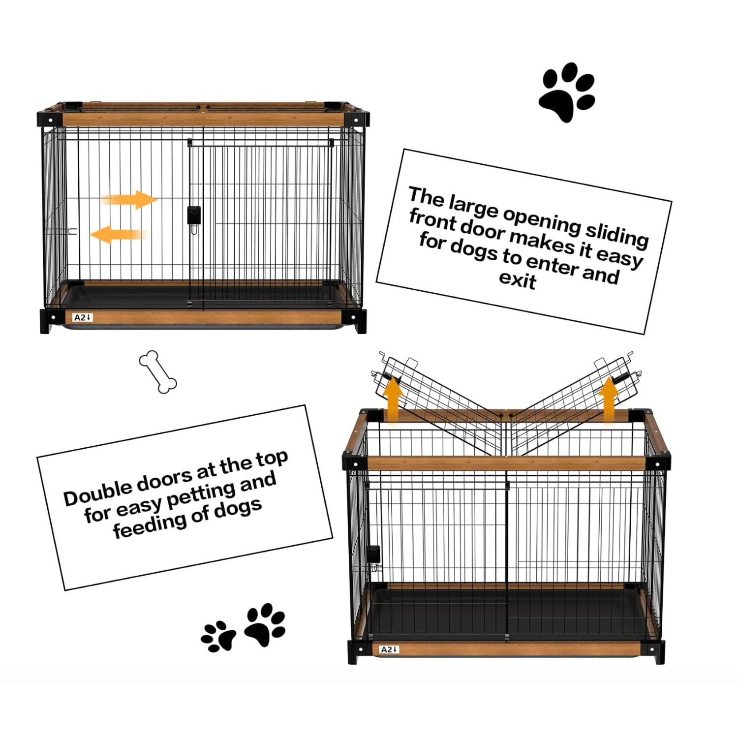 Wood Dog Crate Cage Removable Cleaning Tray Kennel Double Doors 30"x 21"x 23"