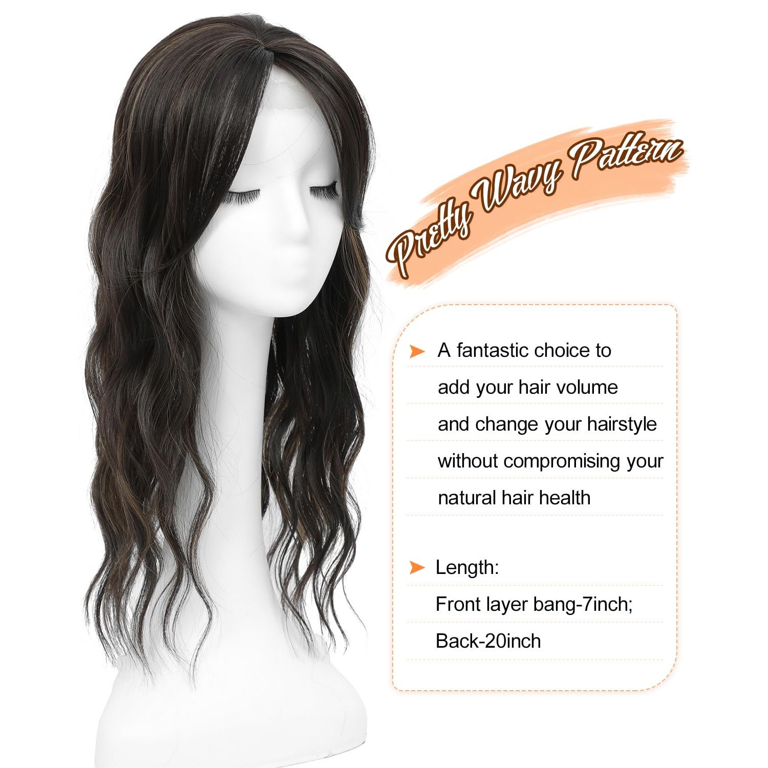 Hair Toppers for Women 20inch Wavy Hair Toppers for Women Toppers Hair Pieces for Women with Thinning Hair Ombre Highlight Synthetic Wig Clip In Hair Topper Wiglets with Fringe Bang Add Hair Volume
