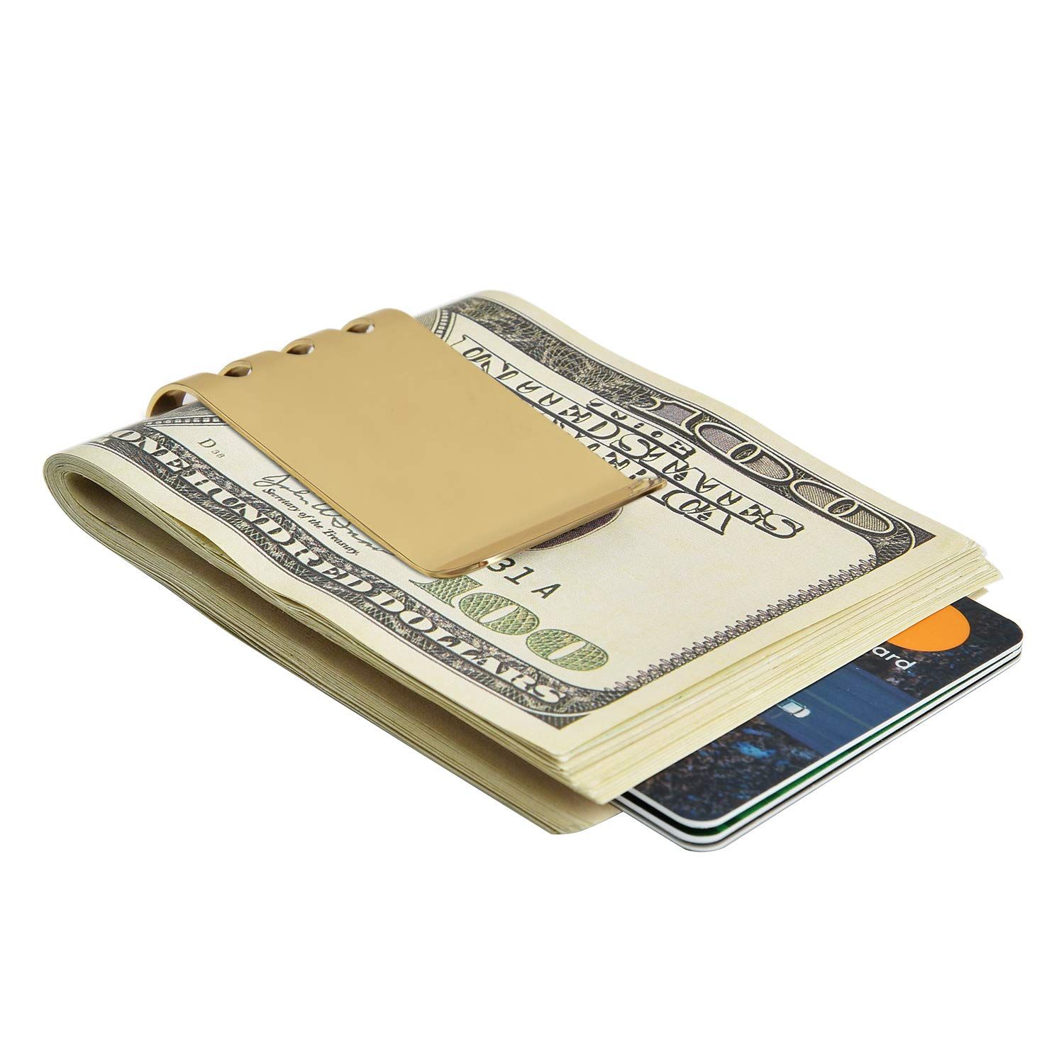 Lindenle Money Clip Spring Steel Cash Clips Large Capacity Minimalist Front Pocket Wallet (Medium Size 18K Gold)