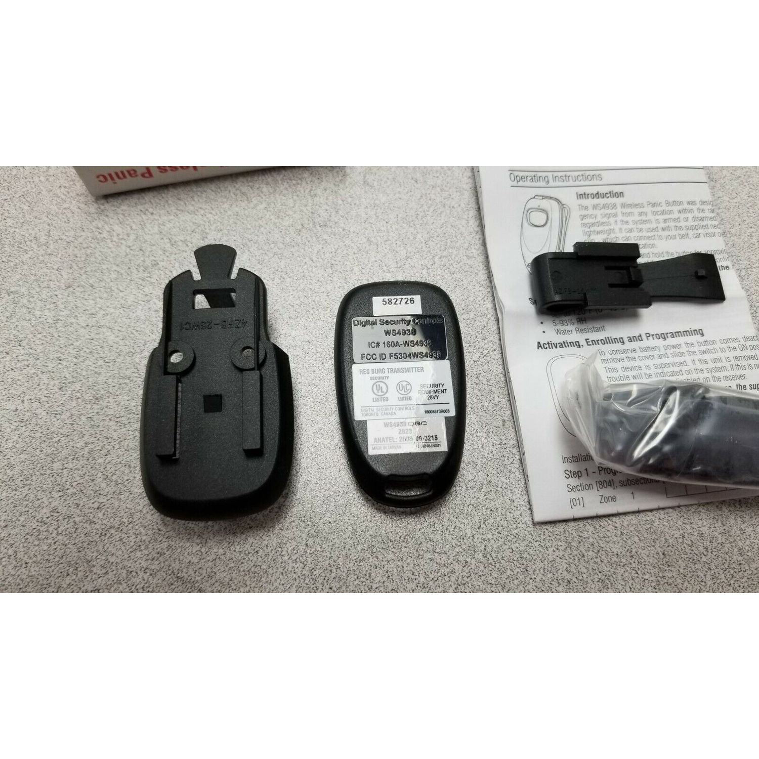 DSC WS4938 Single Button Wireless Panic Remote with Neck Strap & Clip NEW