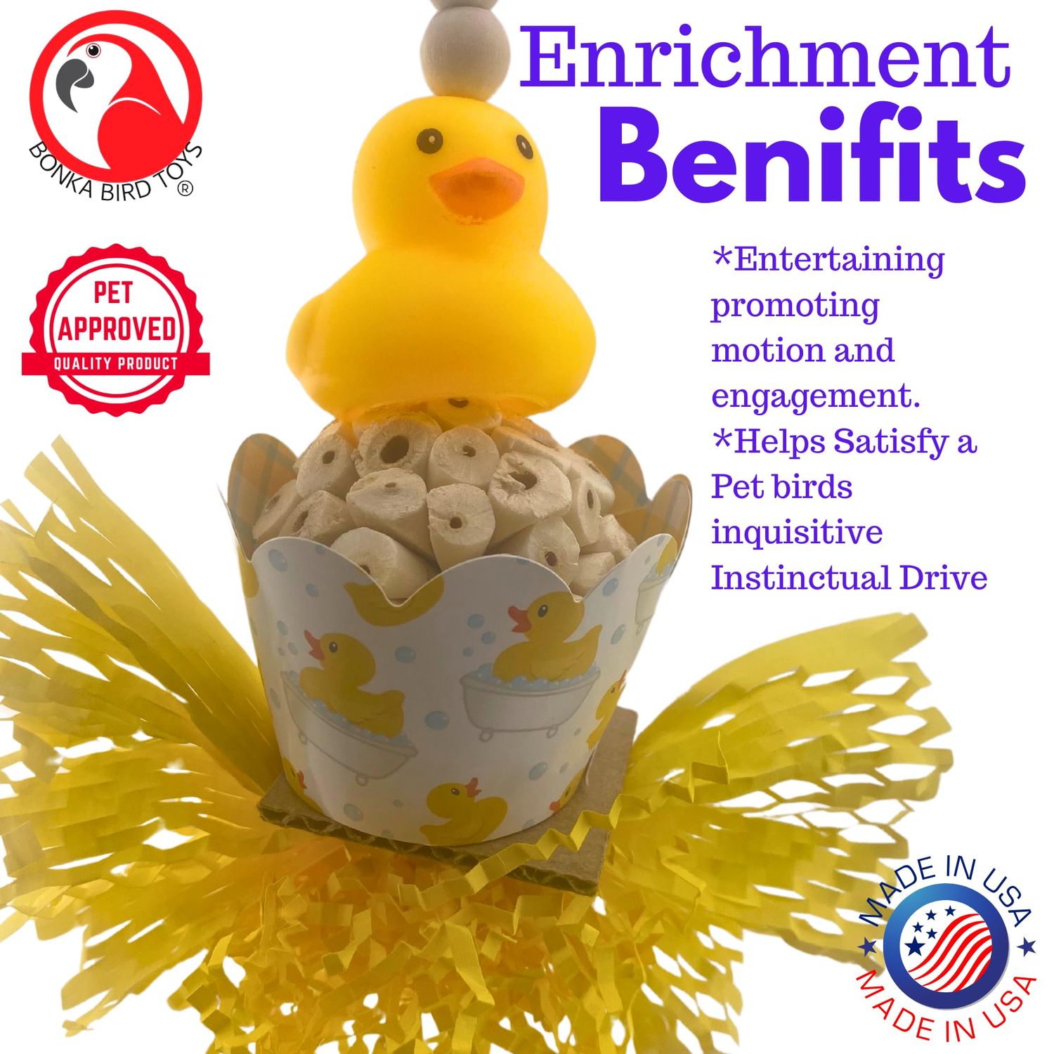 Bonka Bird Toys 2703 Ducky Bath Sola Atta Chew Small Parrot Cage Toy, Cockatiel, Parakeet, Lorie, and Similar Breed Sizes
