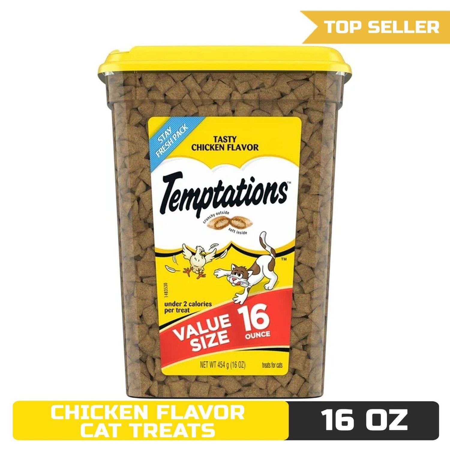 Temptations Tasty Chicken Flavor Crunchy and Soft Cat Treats, 16 oz Tub