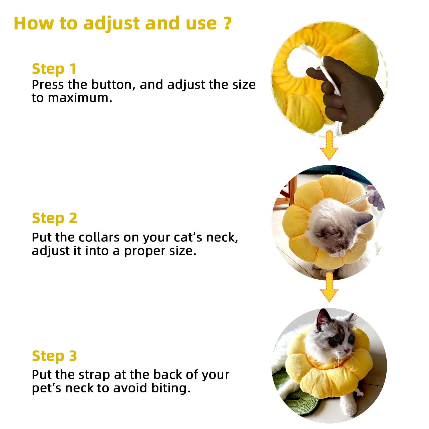 KUDES Cat Small Dog Recovery Collar, Cute Sunflower Neck Cone After Surgery, Adjustable Pet E Collar, Wound Healing Protective Cone Surgery Recovery Elizabethan Collars for Small Pets
