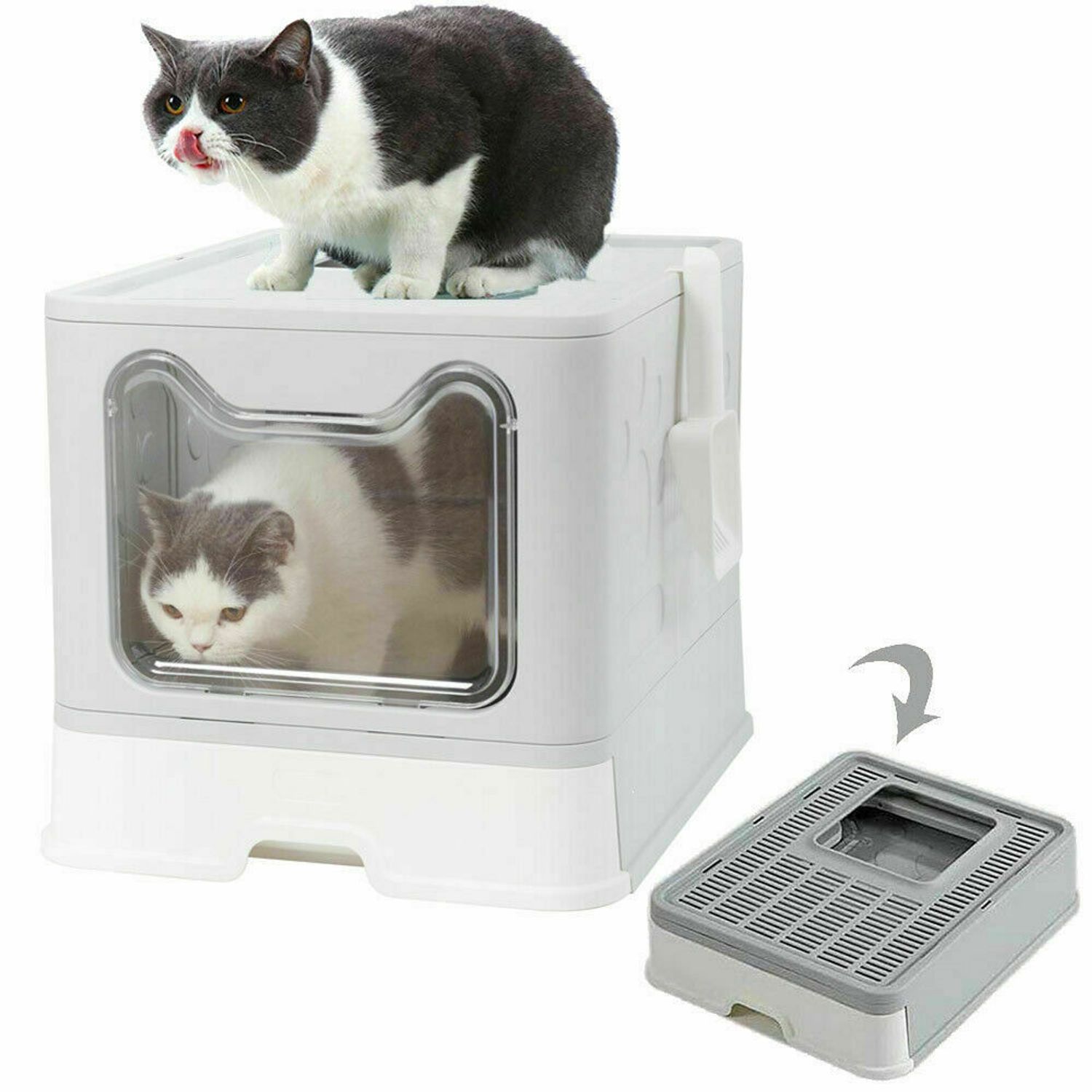 Large Pet Cats Toile Cat Litter Box Portabe Fully Enclosed Removing Double Door