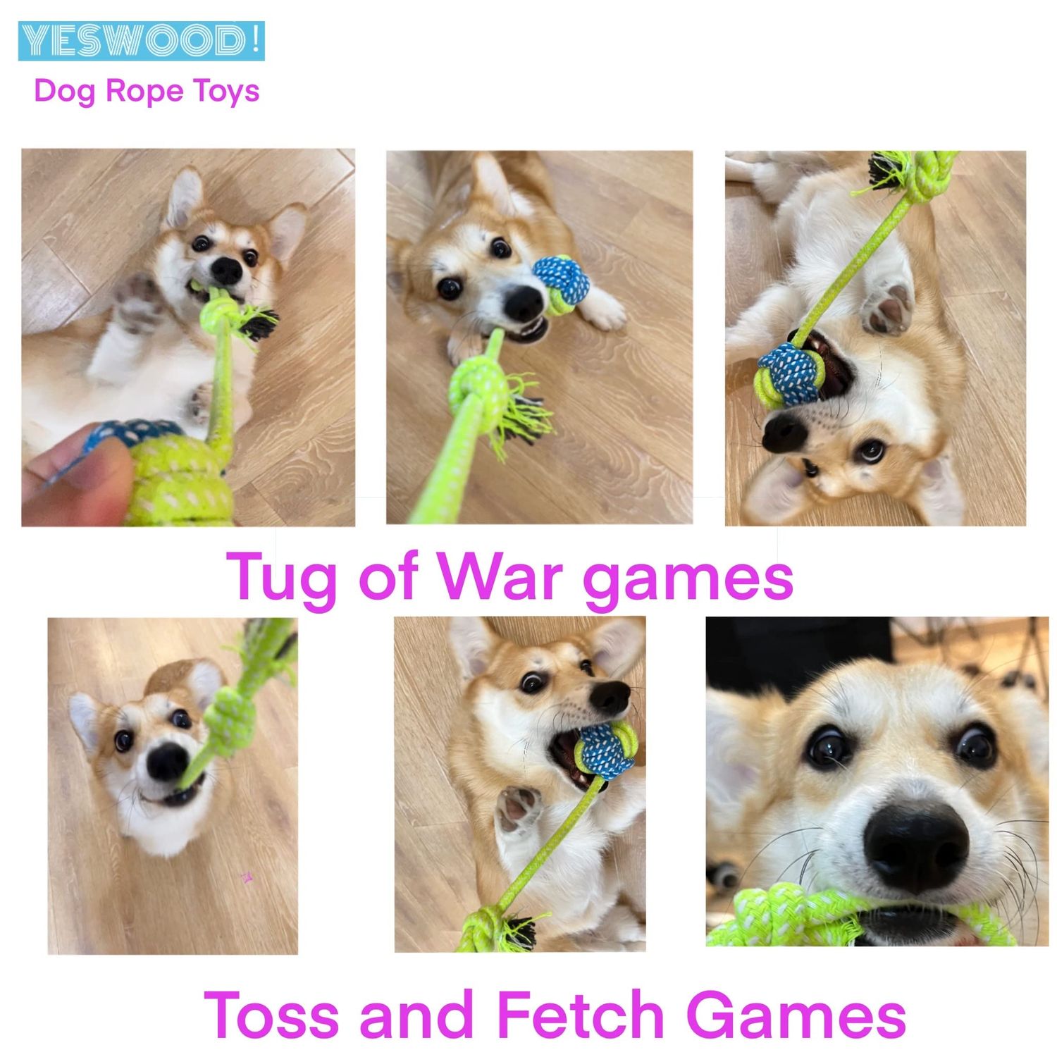 YESWOOD! Tug of War Dog Toy Small Breed,Dog Ball with Rope,4-Pack Rope with Ball Attached for Small and Medium Dogs, Ball On Rope Dog Toy,Rope Ball Dog Toy,Puppy Interactive Gift