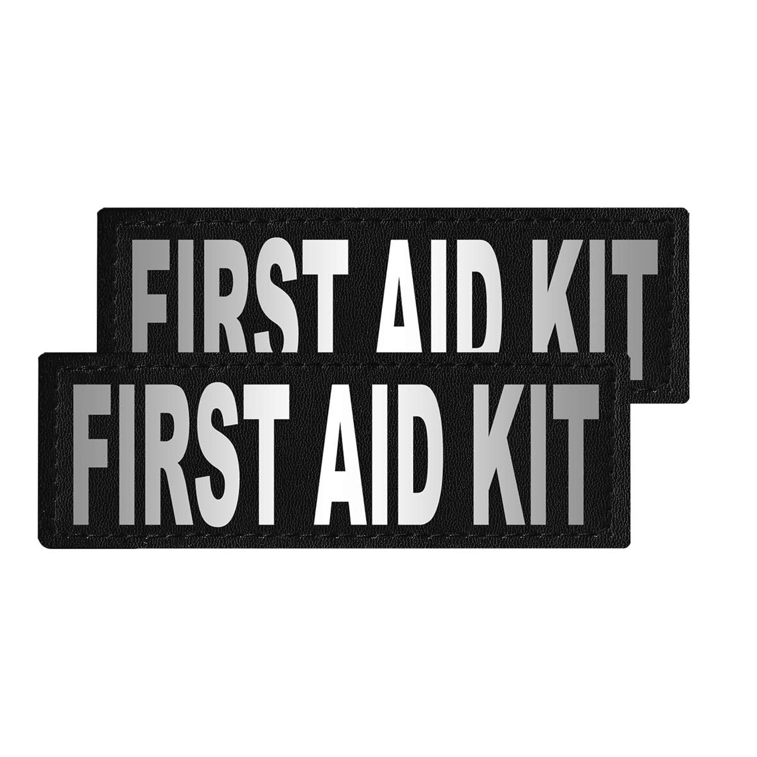 Dogline First Aid Kit Vest Patches – Removable First Aid Kit Patch 2-Pack with Reflective Printed Letters for Support Dog Vest Harness Collar or Leash Size C (2" x 6")