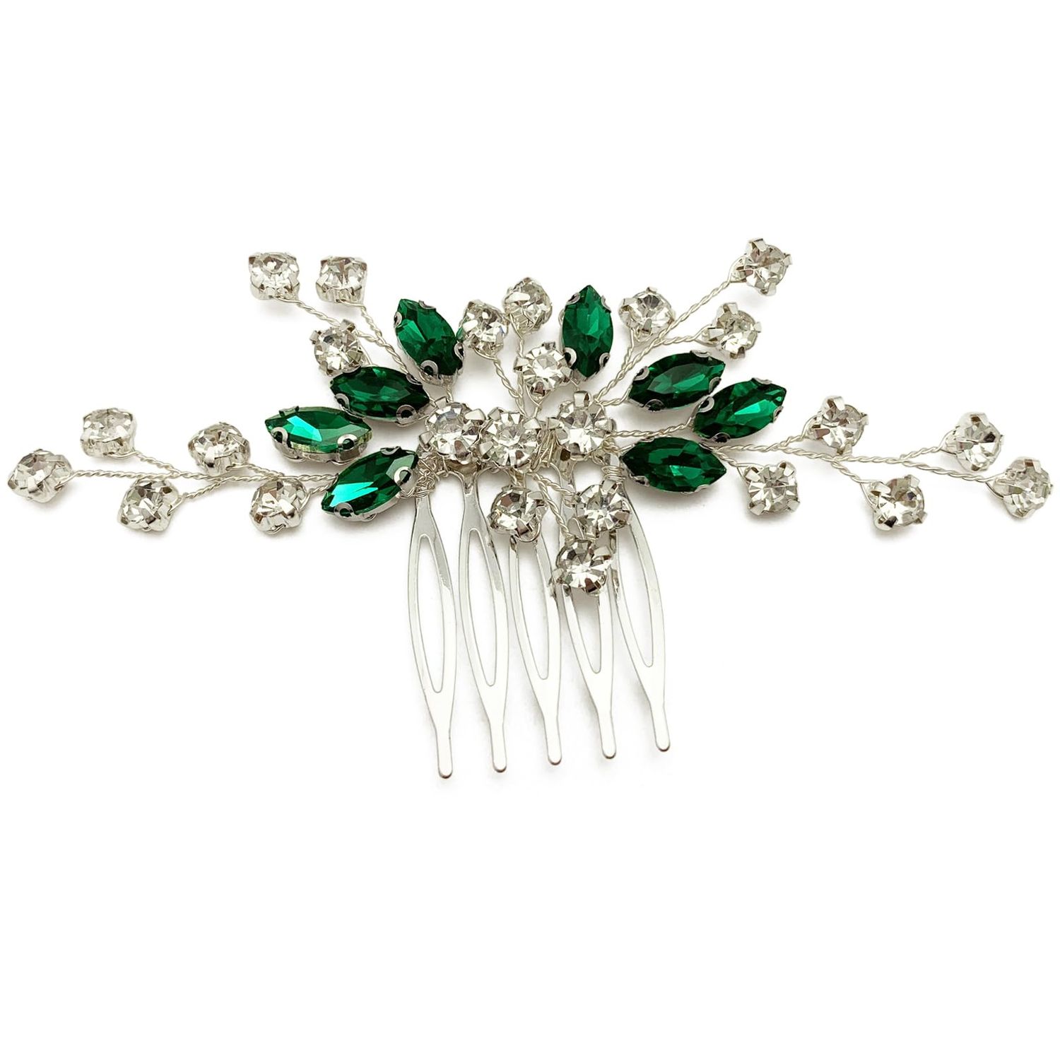 BETITETO Green Bridal Hair Comb Small Wedding White Emerald Crystal Silver Vine Hair Piece Accessories for Women Girls