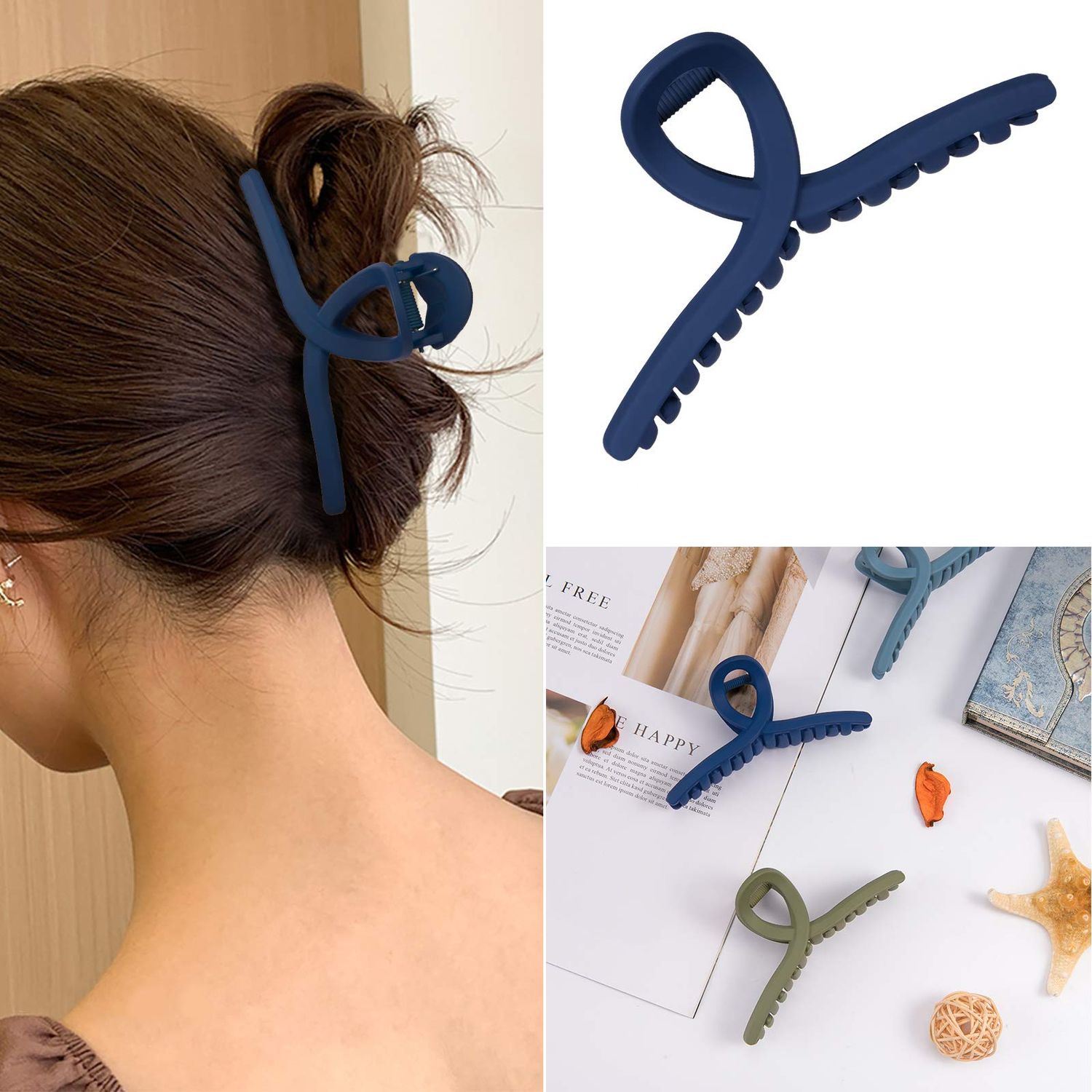 Big Hair Claw Clips 6 Color Whaline Large Hair Twisted Matte Jaw 4.3 Inch Nonslip Butterfly Hair Clip Claw Clamp Strong Hold Hair Styling Accessories for Women Girls Thin Thick Fine Hair
