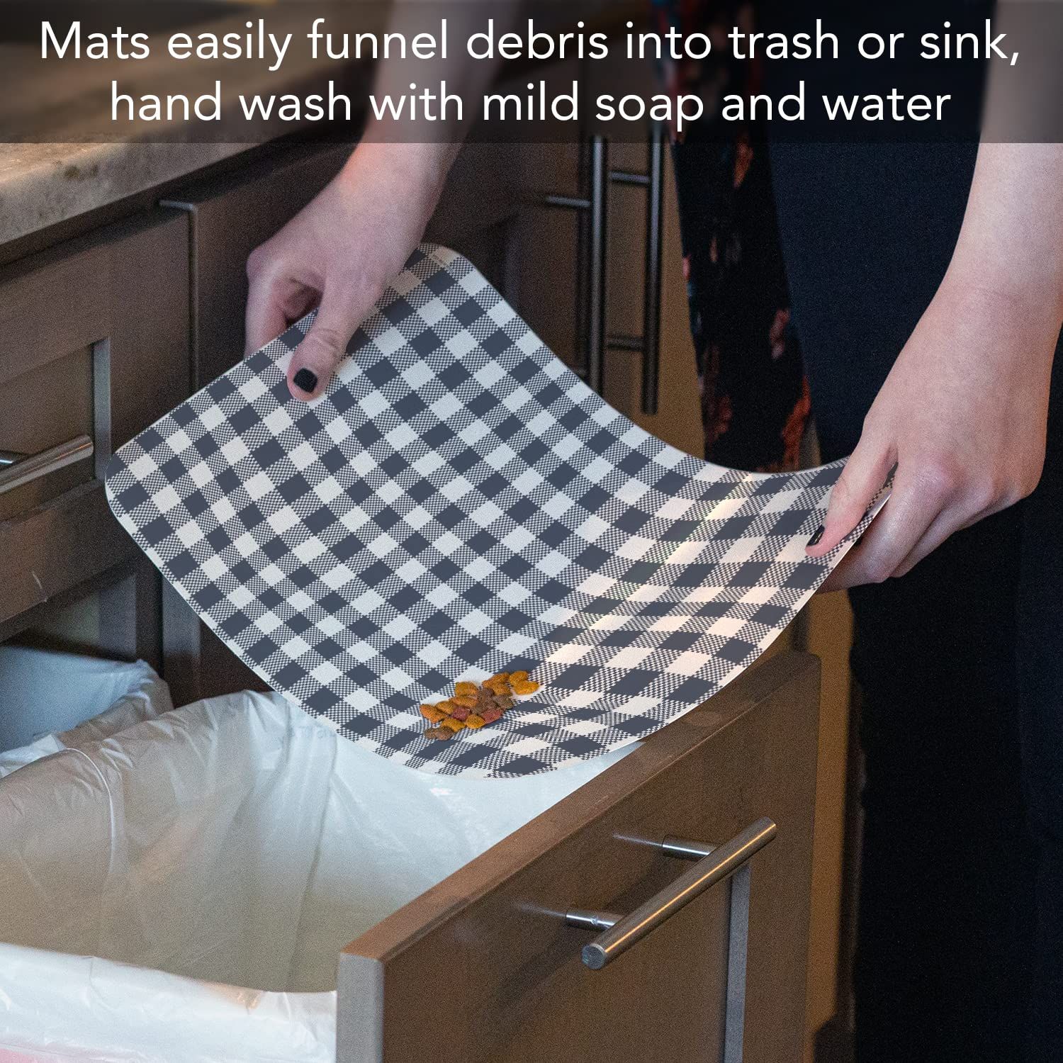 CounterArt Checkered Easy Care Waterproof Pet Placemat 17.13” x 11.25” Made in The USA of BPA Free Plastic, Safe for Pets, Protects Floors from Cat & Dog Bowls
