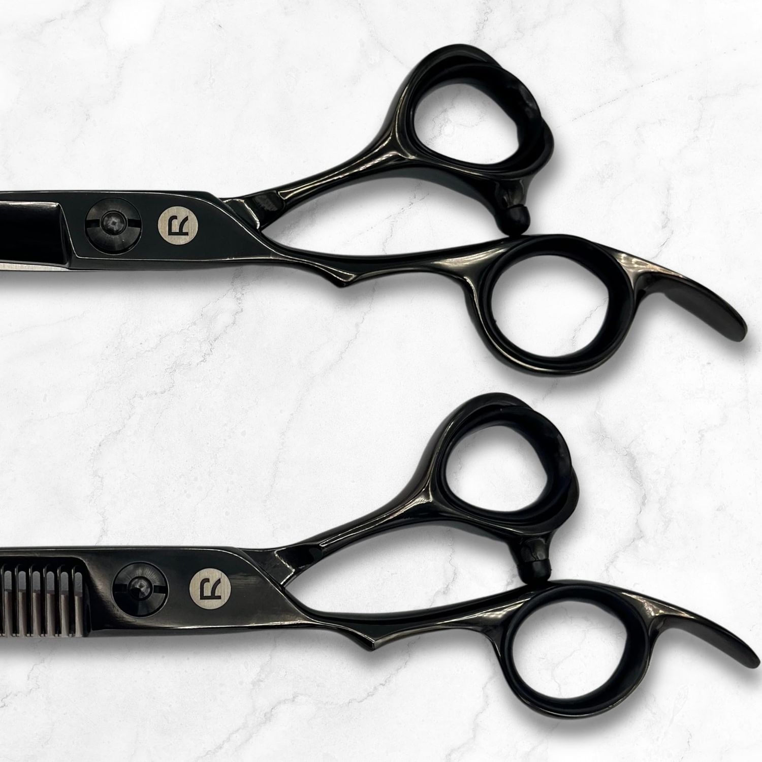Hair Shears Set for Left-Handed Professionals, 440C Steel Blades, Black Titanium Coating, Includes Scissors, Shears, Razor, Carrying Case