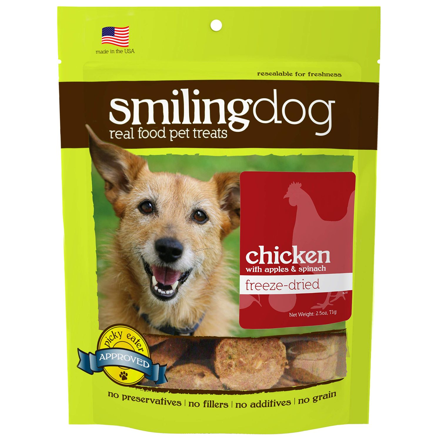 Herbsmith Smiling Dog Treats – Freeze Dried Raw Chicken, Apples & Spinach – 2.5 Ounce