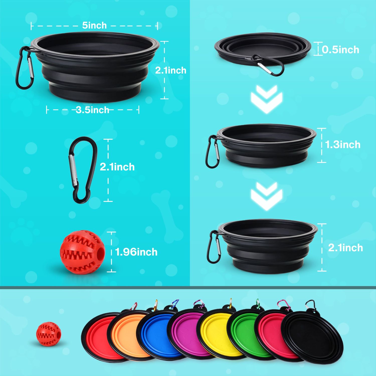 Generic Collapsible dog bowls, 350 ml | Orange Travel Bowls | 2 Pack Portable Water Fountain for Dogs, Cats and Pets with 2 Carabiners | and toy ball for dogs and cats | BPA free