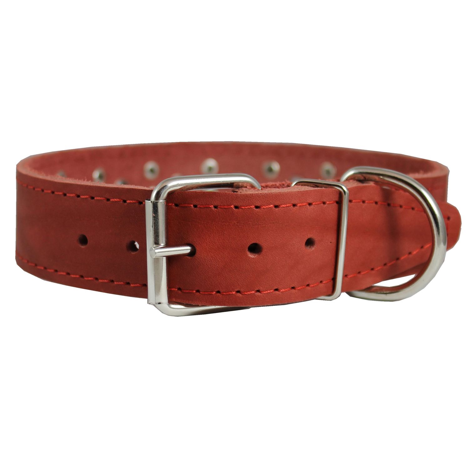 Genuine Leather Studded Dog Collar 22"x1" Red Fits 15"-19.5" Neck