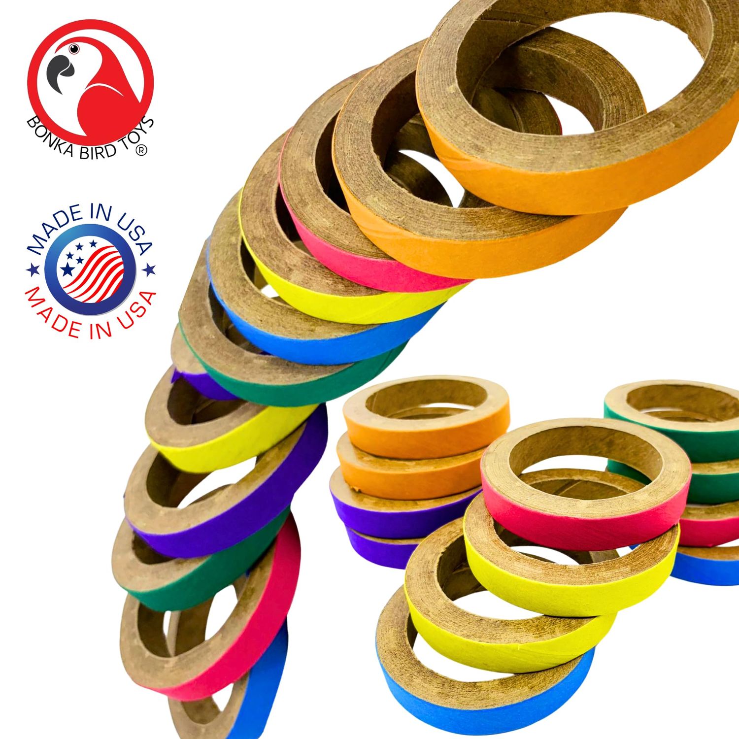 Bonka Bird Toys 2113 Pk12 Chew Bagels 2.75 inch Foraging Chew Foot Toy Beak Feet Parrot Foraging Foot Craft Talon Conure