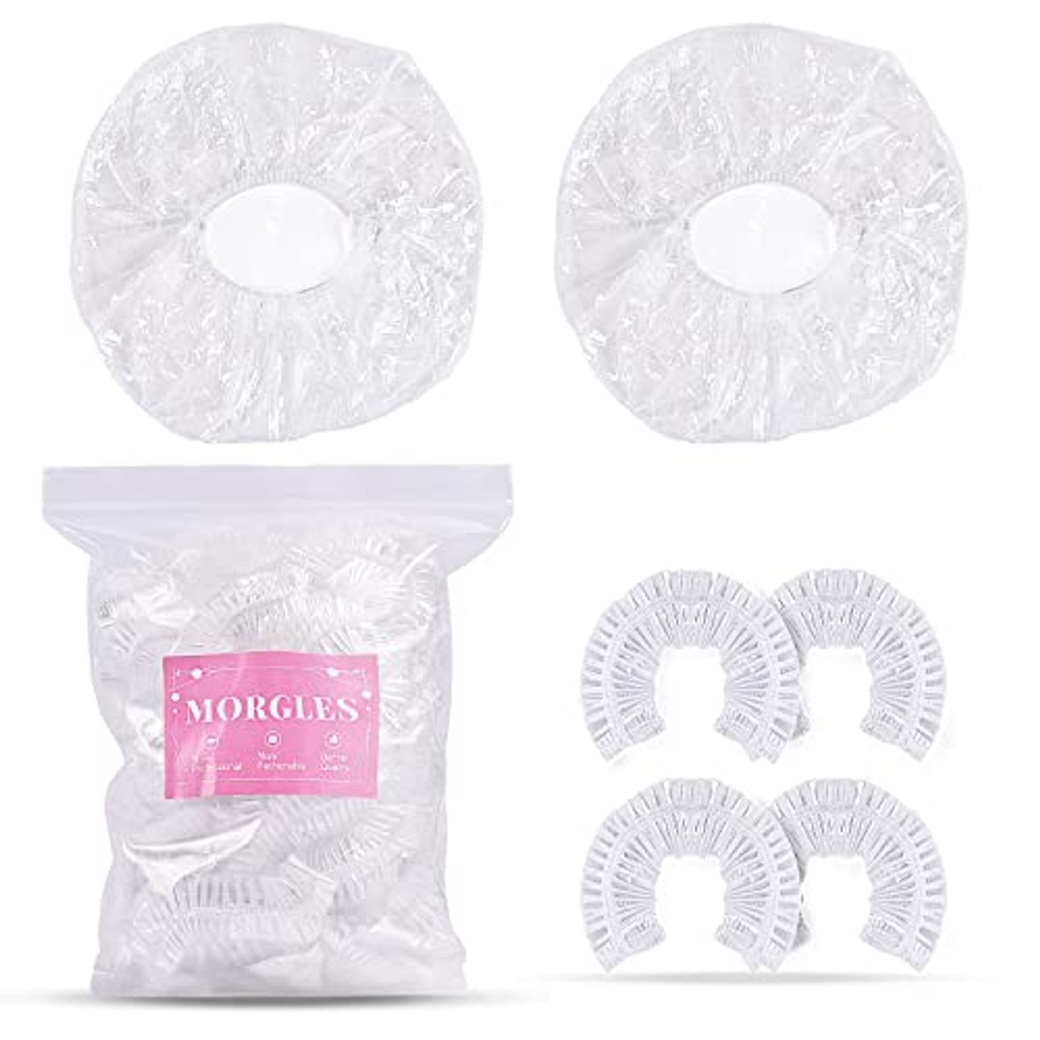 Shower Caps, MORGLES 100 PCS Clear Plastic Hair Caps Waterproof Disposable Shower Caps Plastic Hair Bath Caps Shower Caps Bulk for Women Hair Salon Home Use