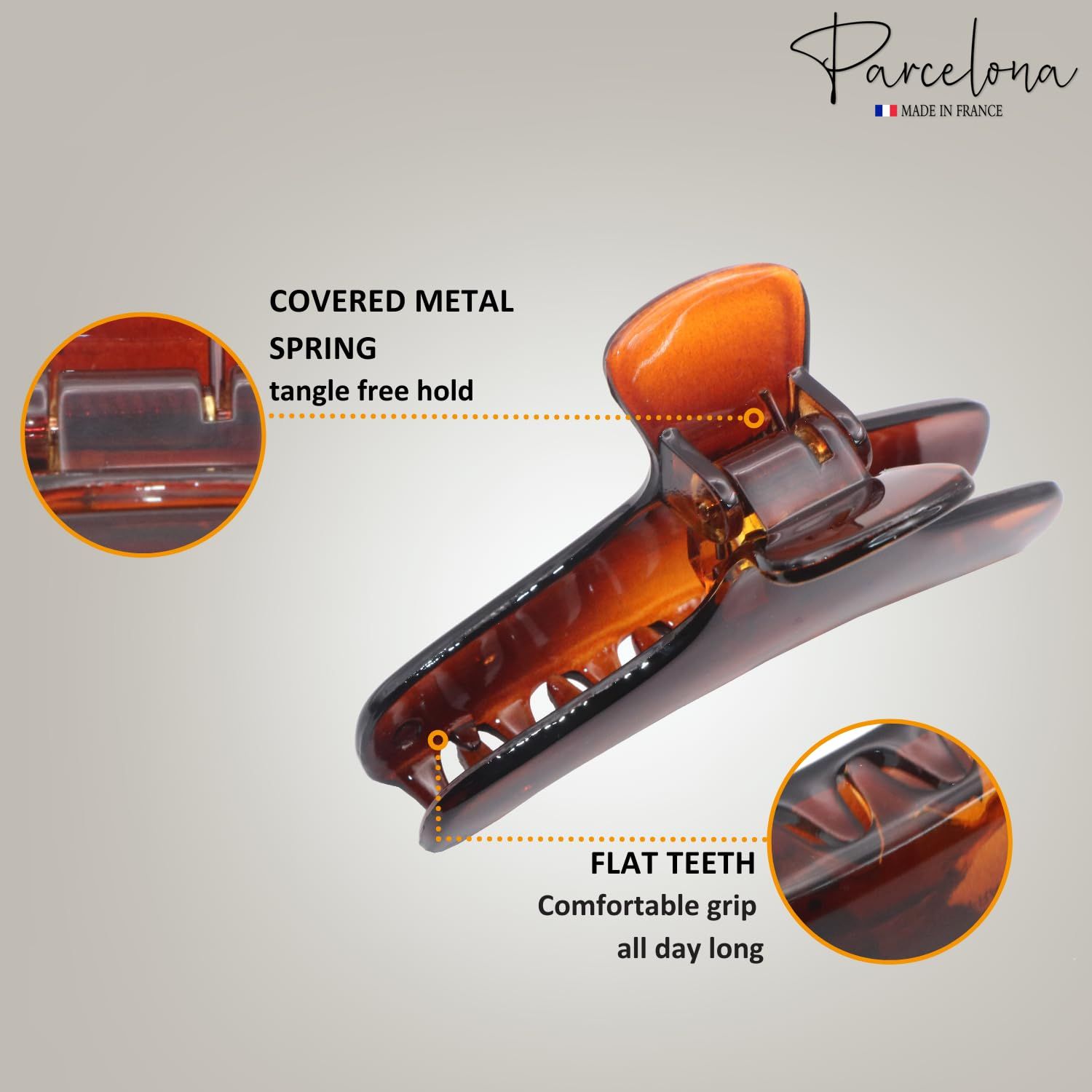Parcelona French Flat Salon Style Medium 3 1/4 Inch Covered Spring Tortoise Jaw Hair Claw Clip Clutcher Clamp Clasp