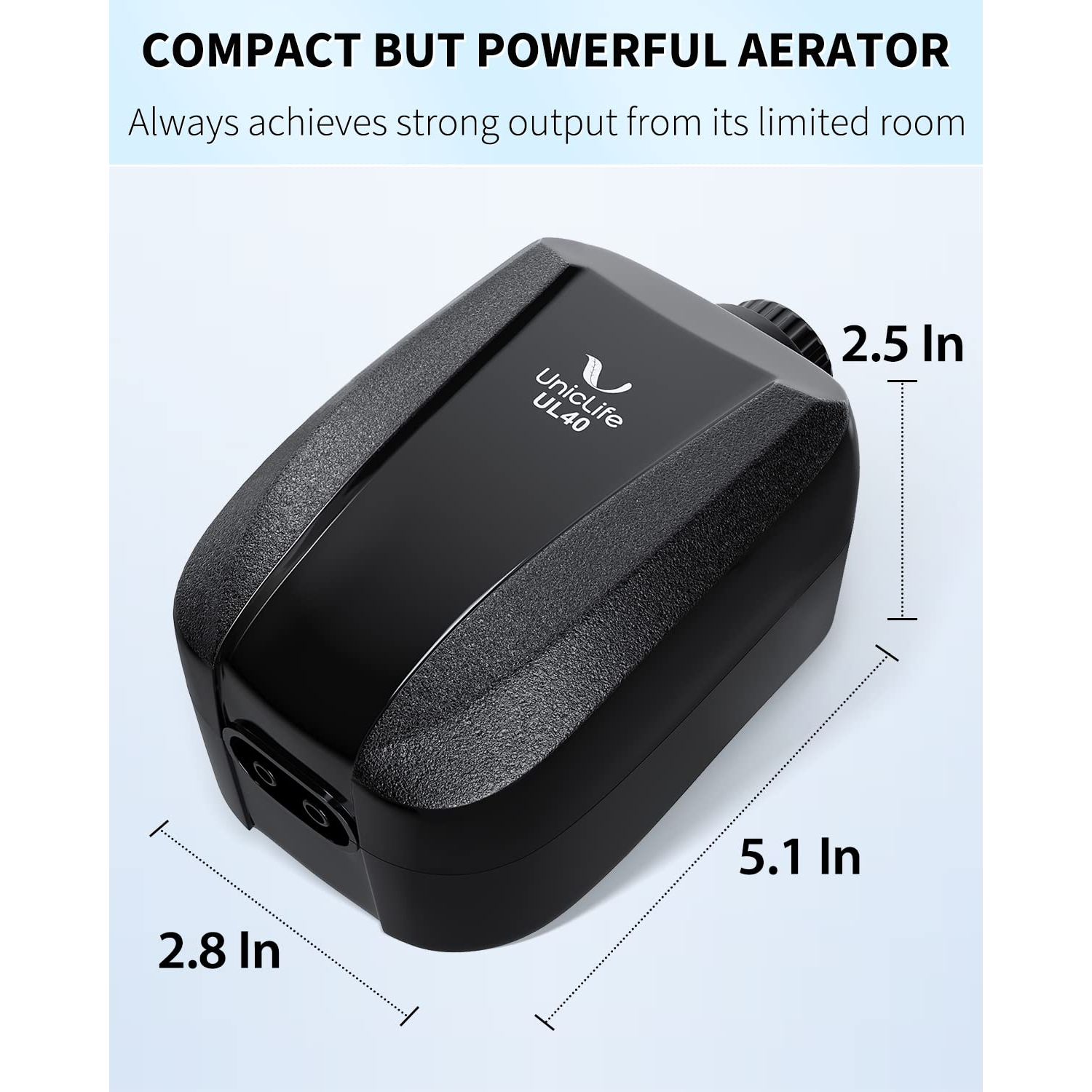 Uniclife 64 GPH Aquarium Air Pump with Dual Outlets Adjustable Quiet Fish Tank Air Pump with Air Stone Airline Tubing Check Valve and Connector Accessories for 10-100 Gallon Fish Tank