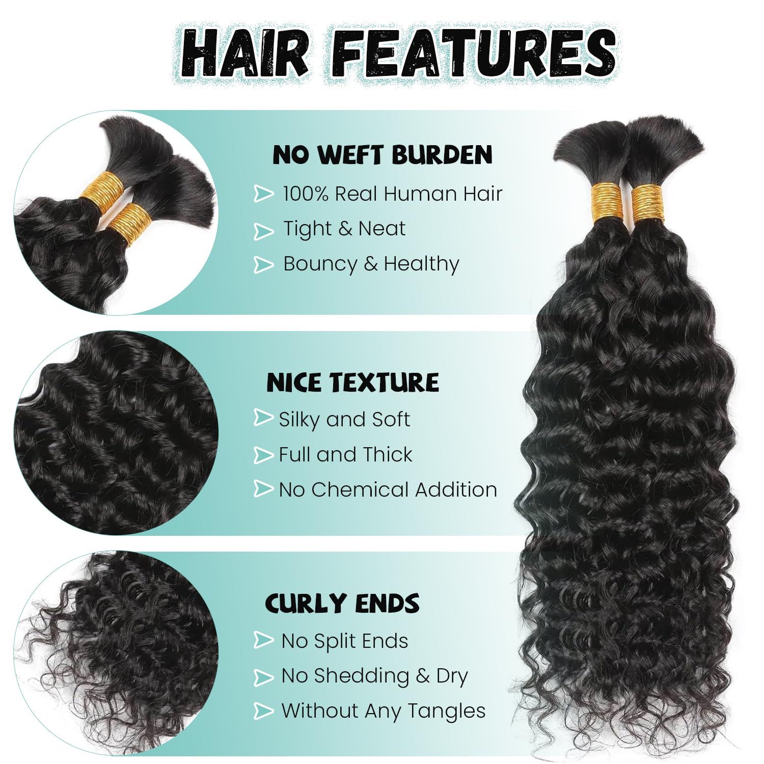 Human Braiding Hair 2 Bundles 100G 16 Inch Deep Water Wave Bulk Human Hair for Braiding No Weft 12A Brazilian Virgin Curly Human Hair Extensions for Boho Braids Wet and Wavy Human Hair Braiding Hair