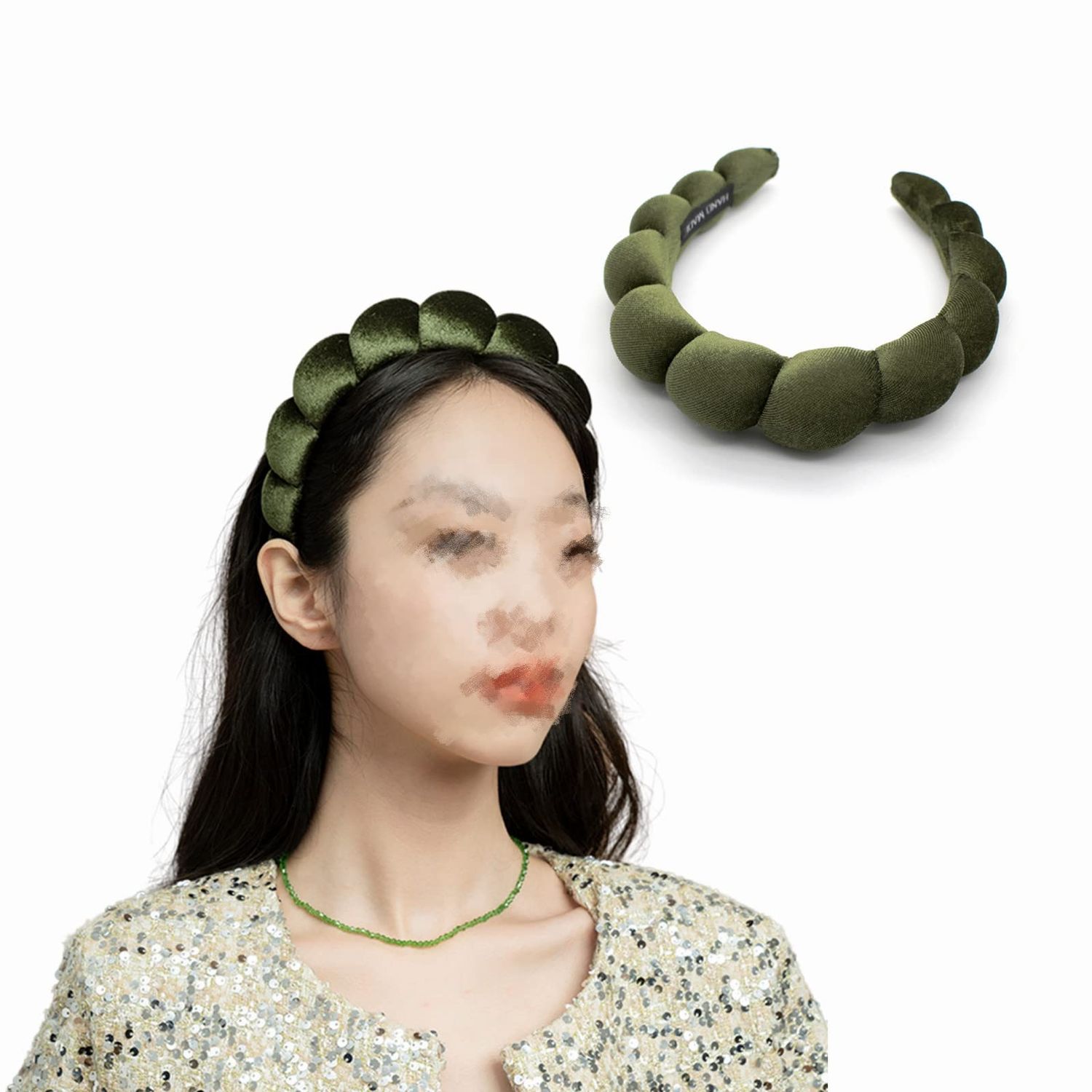 Uchyius Fashion Headbands for Women Padded Fabric Hair Bands Wide Velvet Non Slip Headband Hair Accessories for Women Girls, Leaf Green
