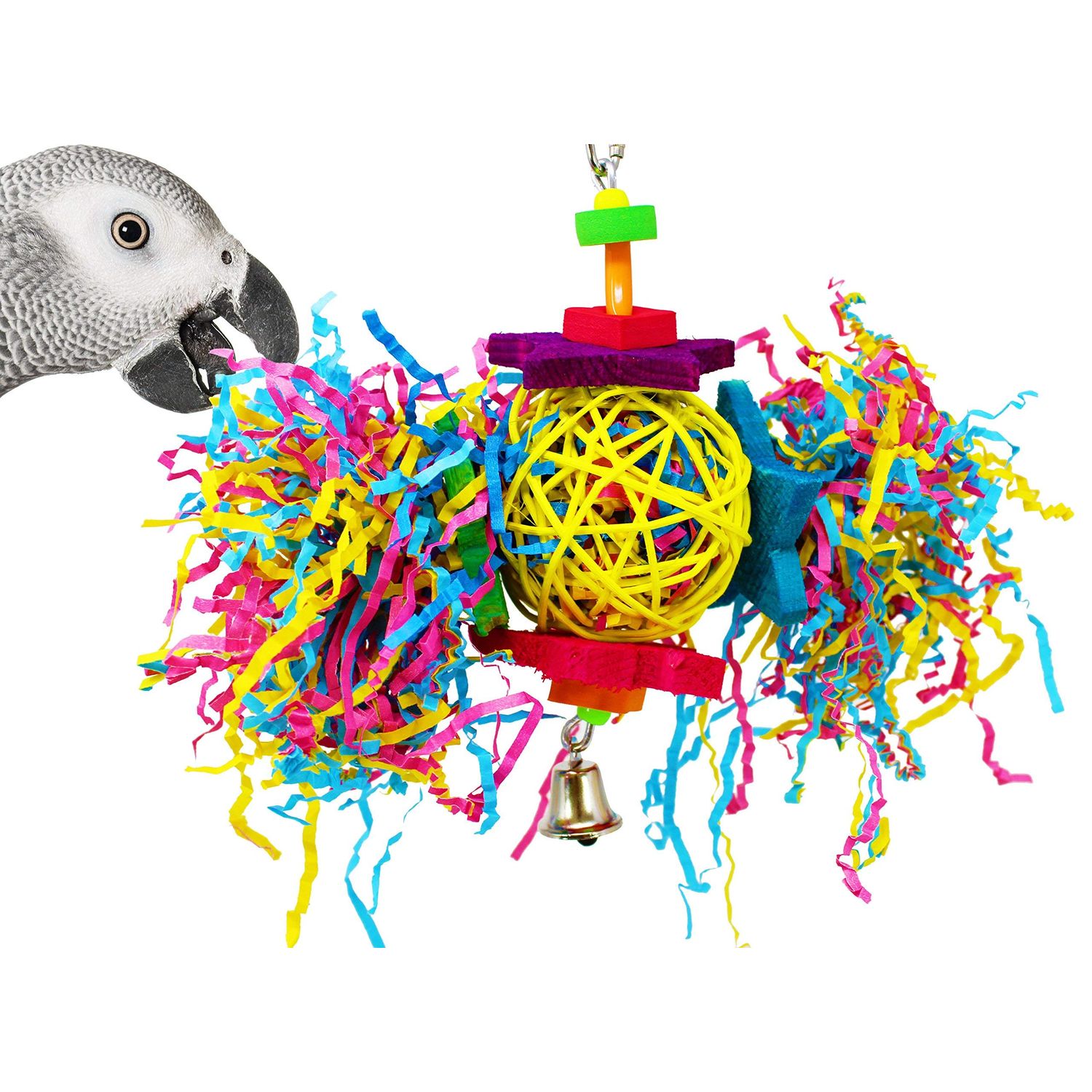 Bonka Bird Toys 1839 Foraging Star 7" High by 8" Wide, Medium Parrot Chew Shred Forage Cage Toy, Conure, Pionus, Quaker, and Similar Birds