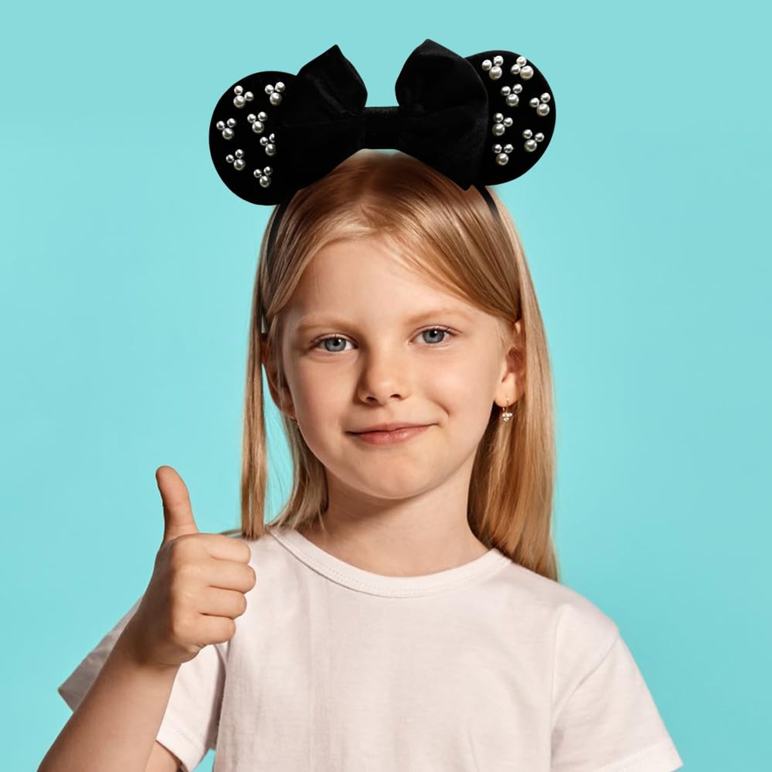 JIAHANG Mouse Ears Headband with Velvet Bow, Black Party Decoration Costume Headwear Hair Accessories for Women Girls