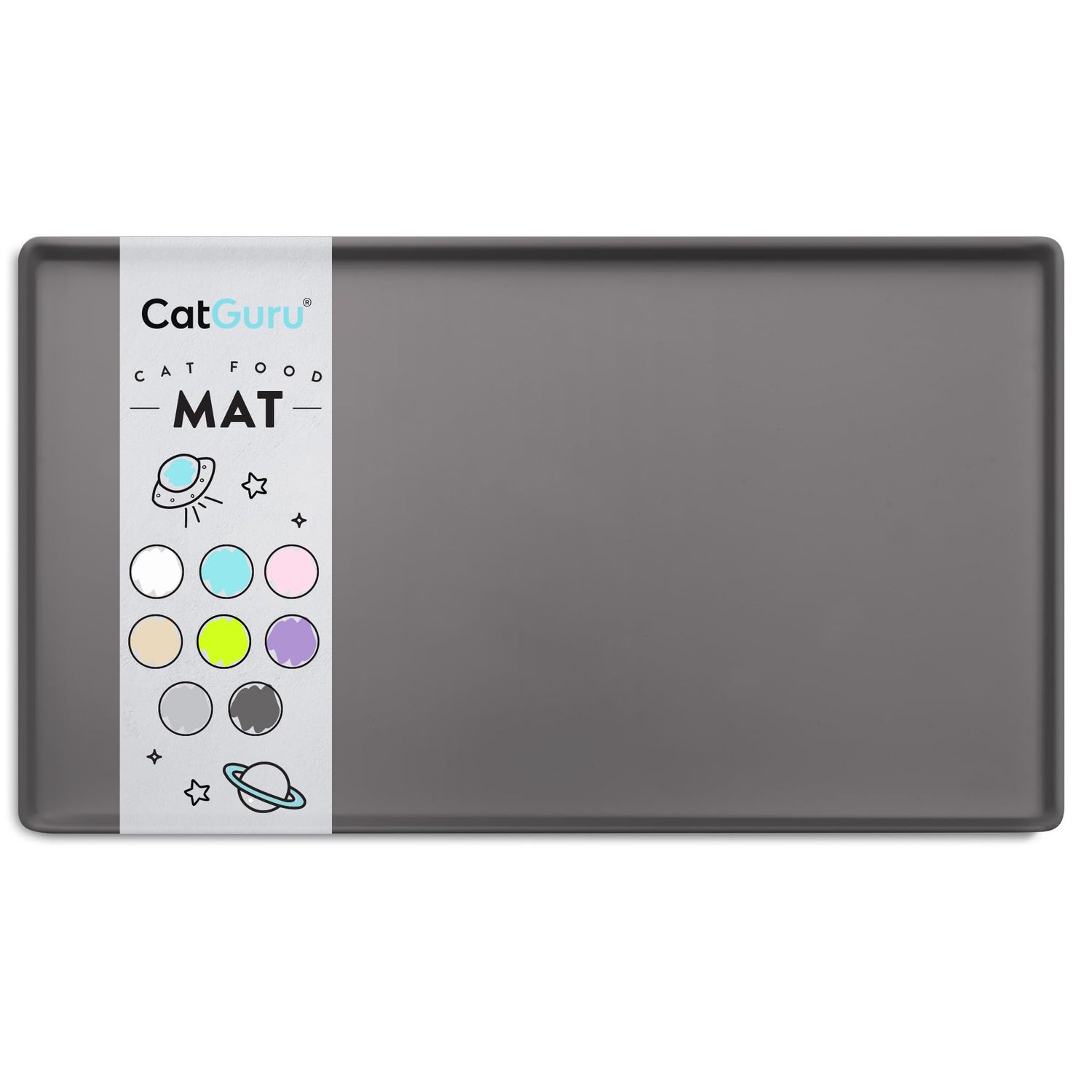 CatGuru Cat Food Mat, Small & Large Pet Food Mat, 100% Waterproof Cat Mat for Food and Water, Silicone Mat For Cat Bowls, Non-Slip Mat For Cat Food and Water Bowl or Cat Water Fountain (Small, Carbon)