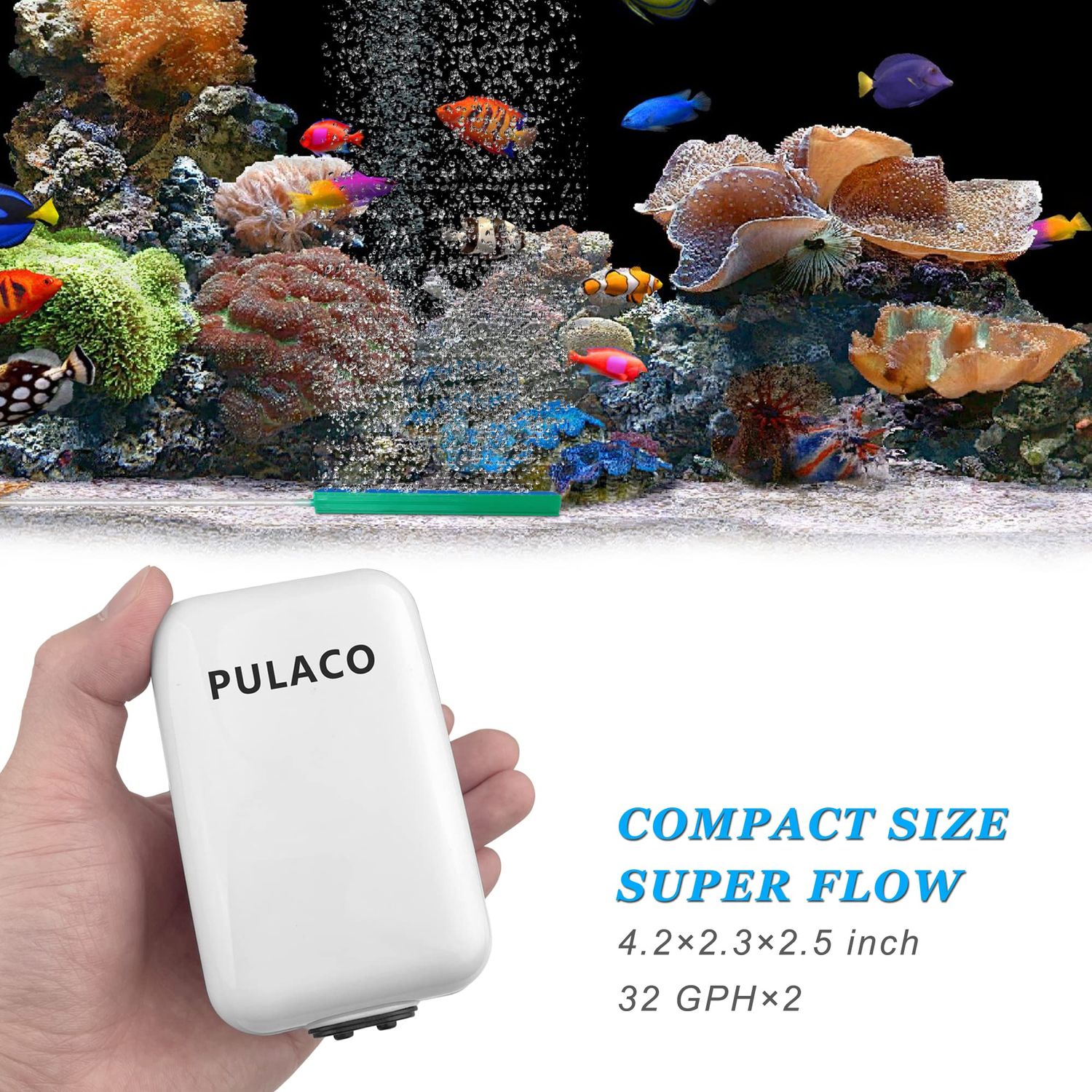 PULACO Dual Outlet Aquarium Air Pump, Quiet Oxygen Pump with Accessories for 10 to 100 Gallon