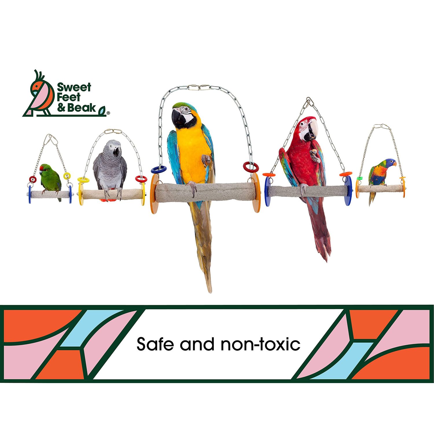 Sweet Feet and Beak Roll Bird Swing - Pumice Perch Bird Toys Trims Nails and Beaks, Safe and Non-Toxic Bird Cage Accessories for Small and Large Birds, Swinging Toys Birds Will Love, Large 10.5 Inches