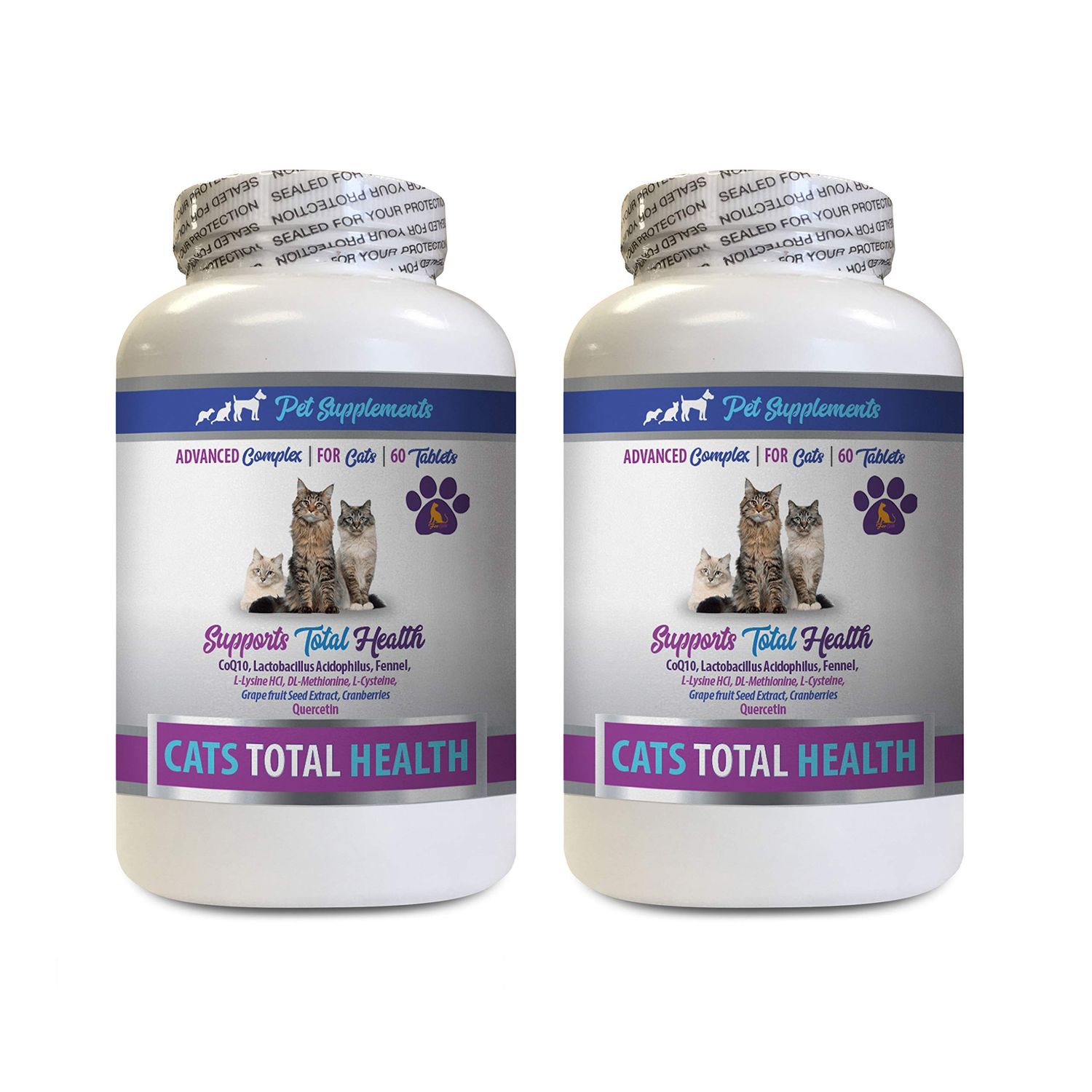 PET SUPPLEMENTS cat Calcium Supplement - Cats Total Health Complex - Joint Coat Eye Immune Support Formula - Senior cat Treat - 2 Bottles (120 Tablets)