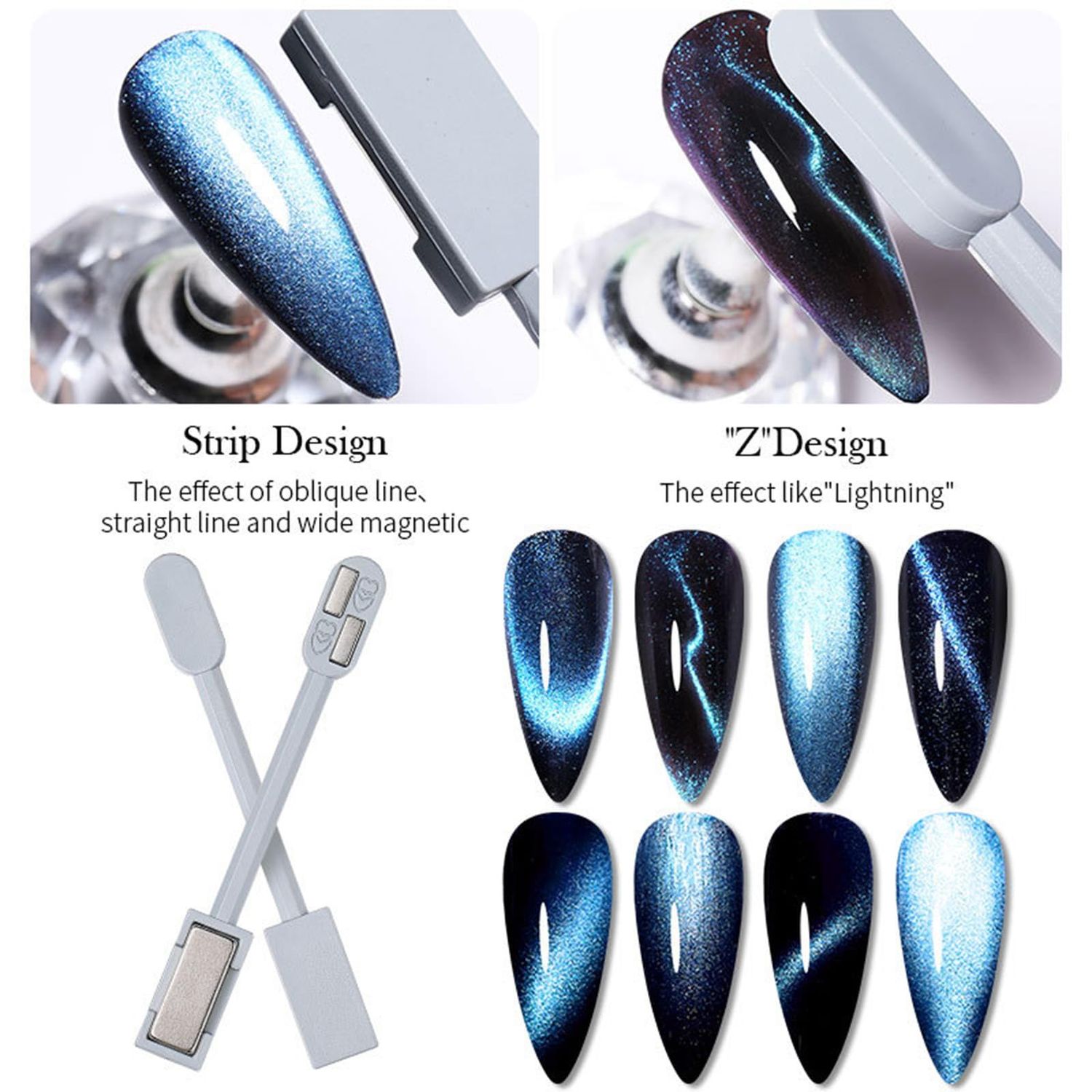 JERCLITY 9 Pieces Cat Eye Magnet for Nails Double-Head Multi-Function Magnet Square Thickened Cat Eye Magnet Plate Strong Cylindrical Nail Magnet for Cat Eye Gel Polish Nail Art