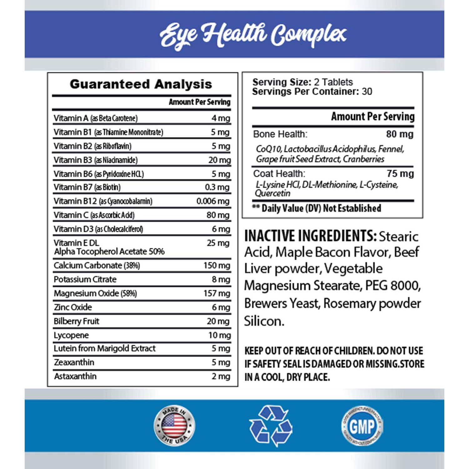 PET SUPPLEMENTS Dog flakey Skin - Dog Total Health Complex - Eye Teeth Hair Joint Support - Advanced - Dog Vitamin b Complex - 1 Bottle (60 Tablets)