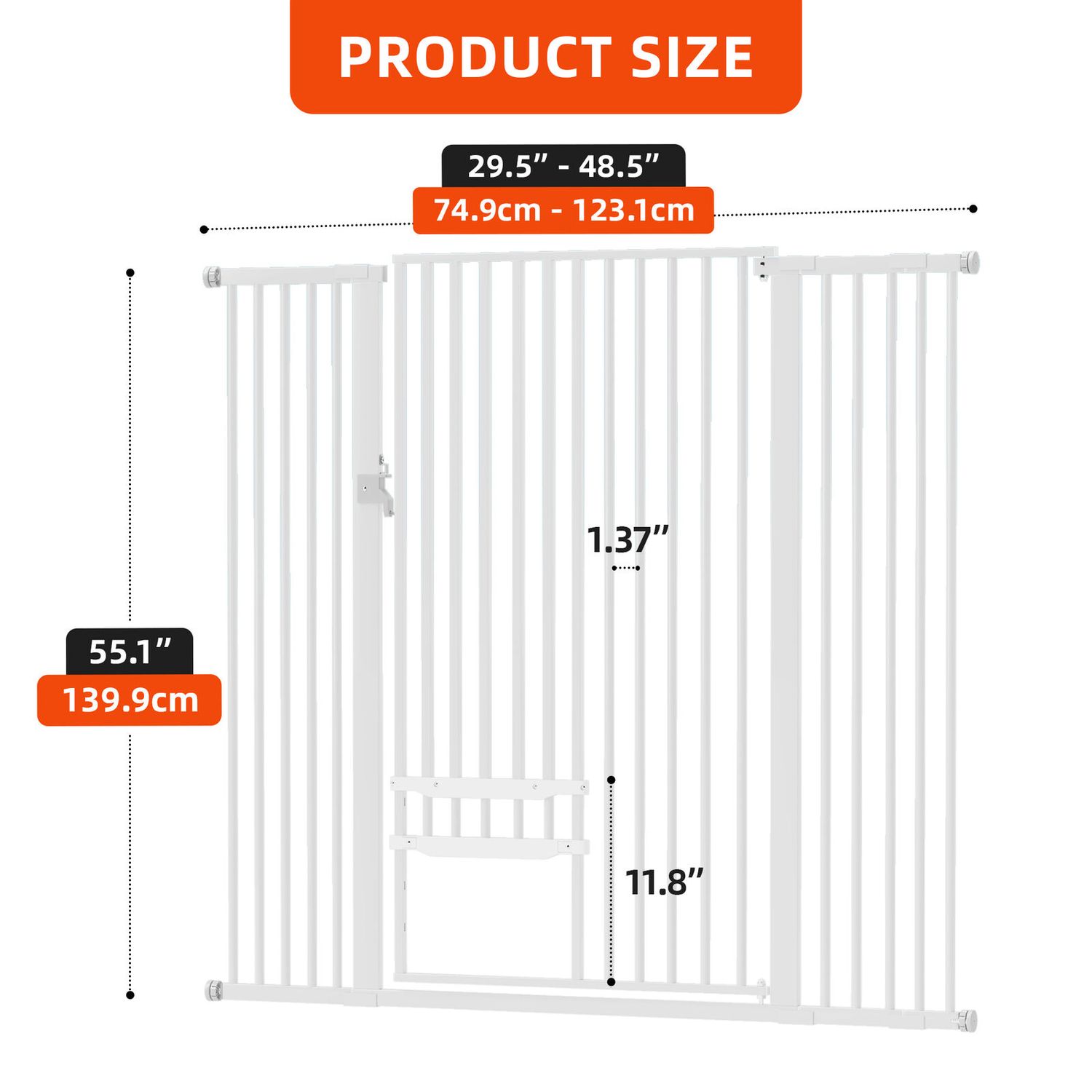No Tool Assembly Staircase Dog Gate 29,5"-48,5" Hallway Pet Door w/ Smaller Door