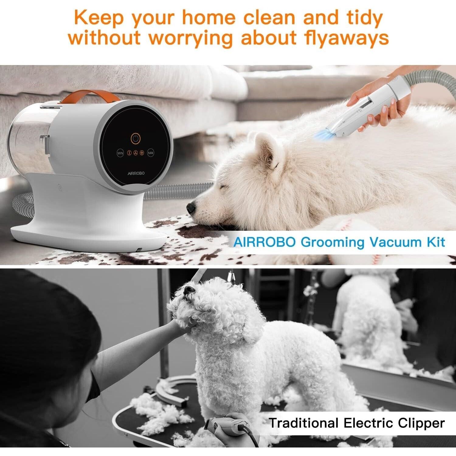 12000Pa Dog & Cat Pet Grooming Kit & Vacuum 2L Large Capacity + 5 Clipper Tools