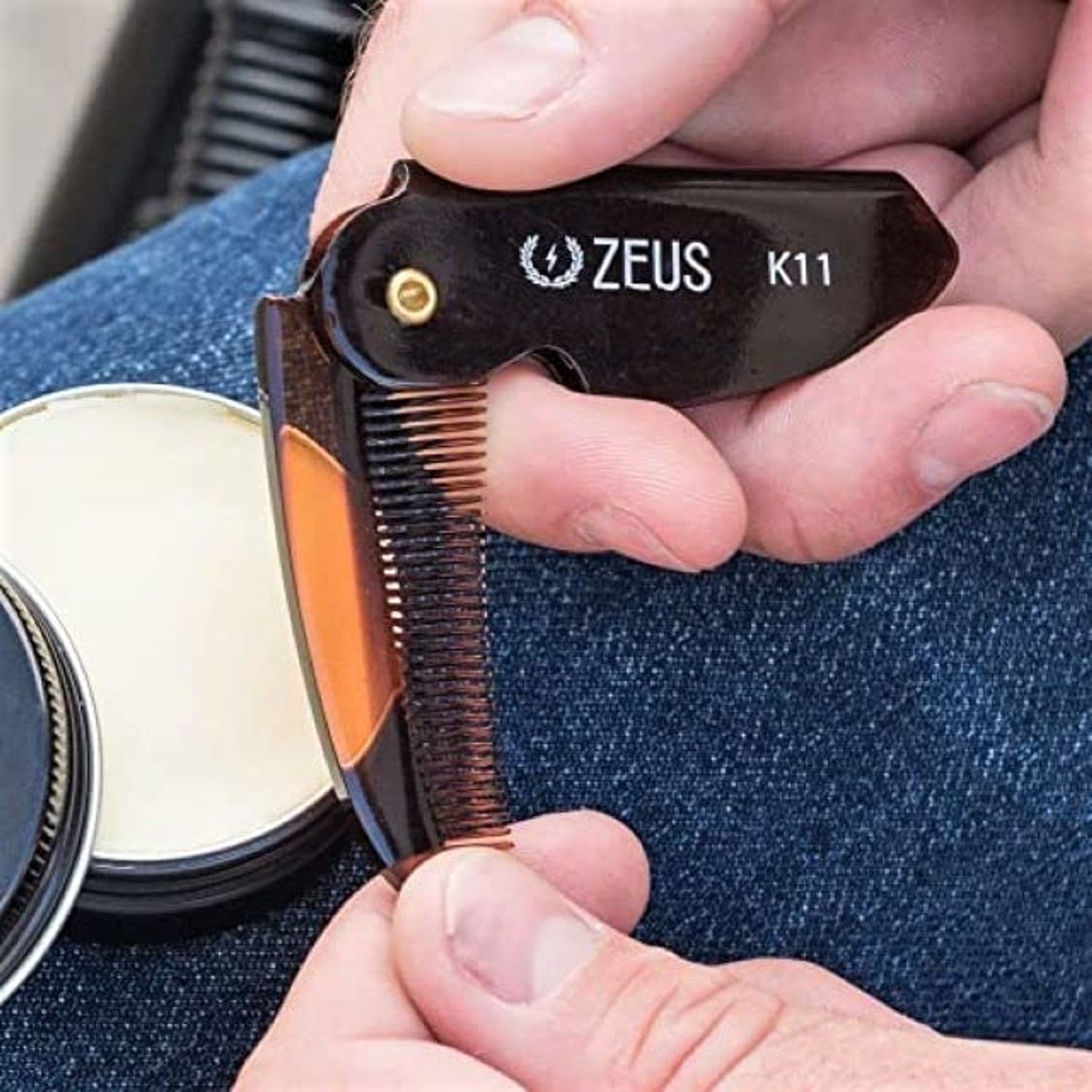 ZEUS Folding Mustache Comb, Handmade Saw-Cut Best Moustache Pocket Comb - (Traditional) - K11