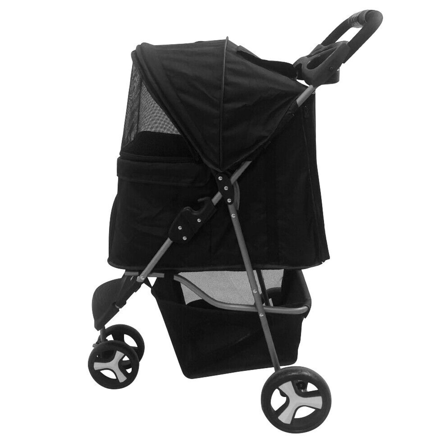 Dog Stroller Pet Travel Carriage 3 Wheeler w/Foldable Carrier Cart W/Cup Holder