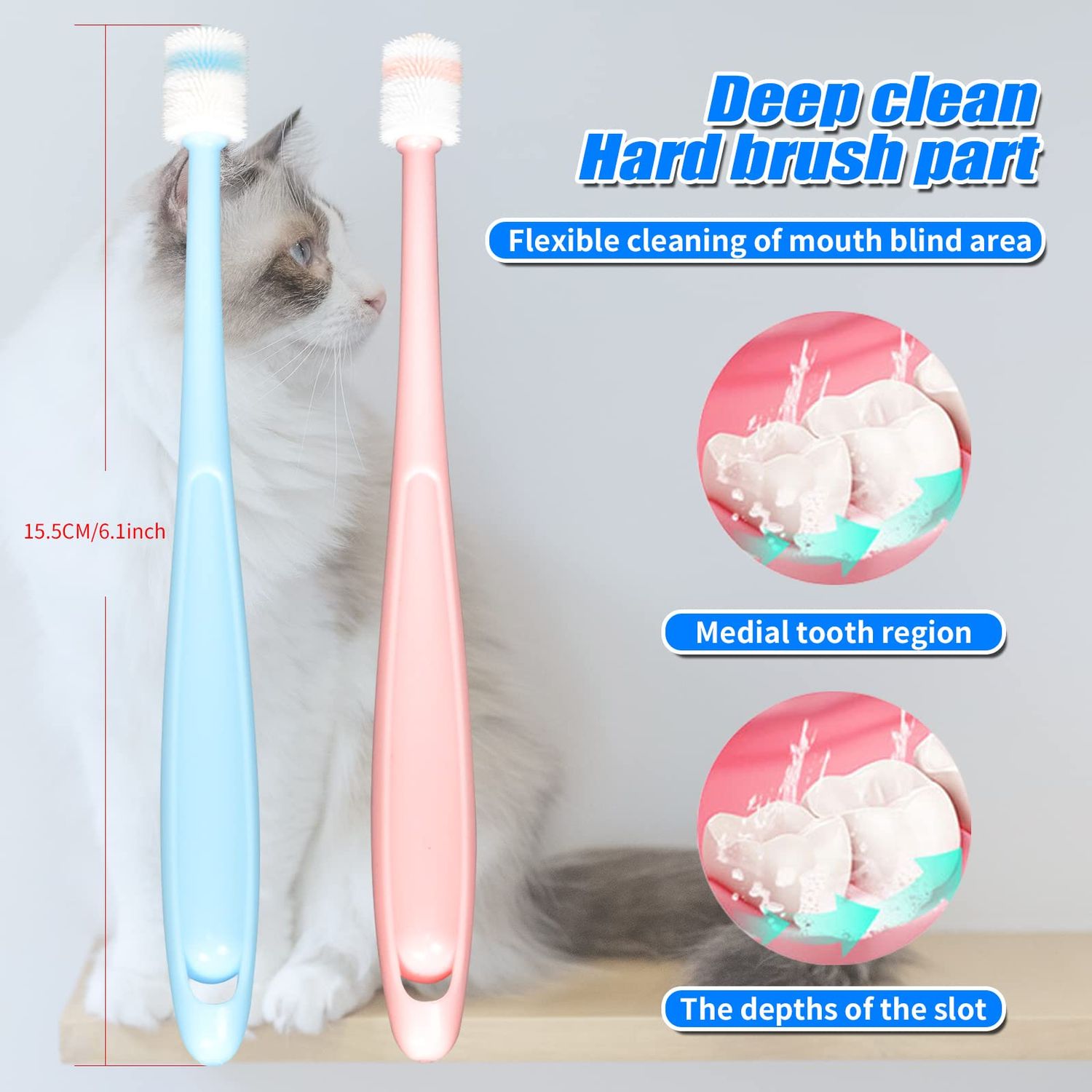 CUECOMER Cat Dog Pet Toothbrush & Toothpaste Kit,360 Degree Pet Toothbrush,Pet Teeth Cleaning kit,Reduces Plaque, Whitens Teeth, Freshens Breath