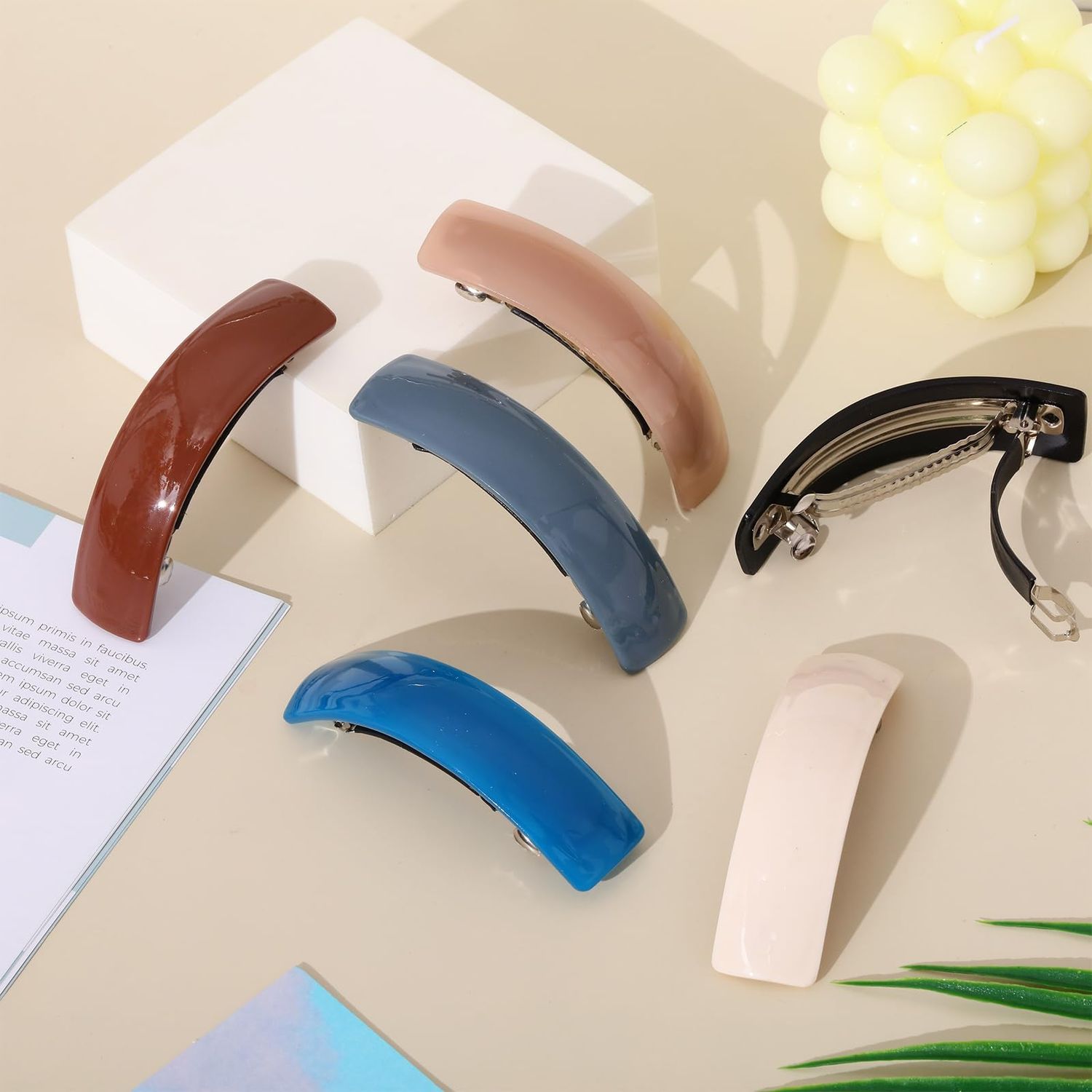 6 Pieces Hair Barrettes for Women Hair Clips Womens Hair Accessories Large French Hair Pin Retro Hair Clasp, 6 Colors (Solid Pattern)