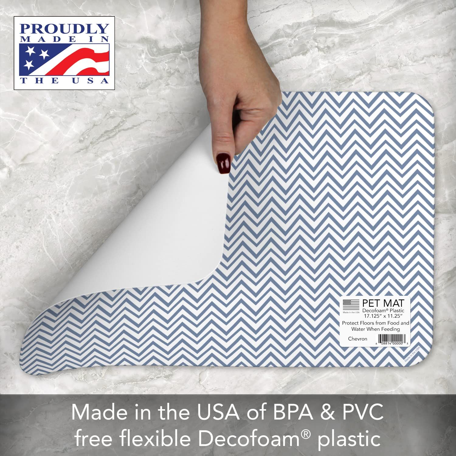 CounterArt Chevron Easy Care Waterproof Pet Placemat 17.13” x 11.25” Made in The USA of BPA Free Plastic, Safe for Pets, Protects Floors from Cat & Dog Bowls