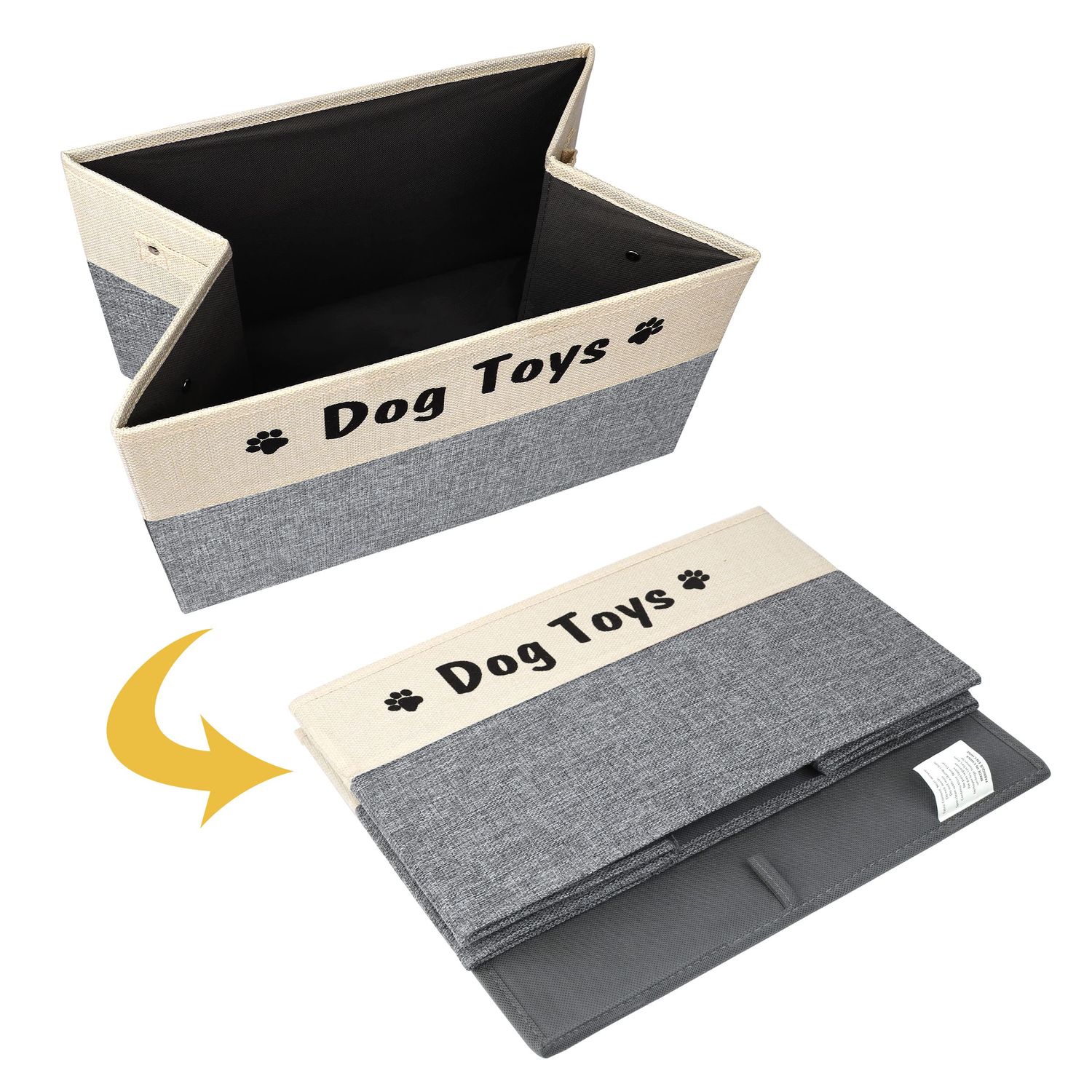 PET ARTIST Dog Toy Basket - Foldable Dog Toy Bin with Comfortable Handles - Collapsible Dog Toy Storage Box for Pet Toys, Dog Coat, Dog Accessories, Gray, 15"x11"x9"