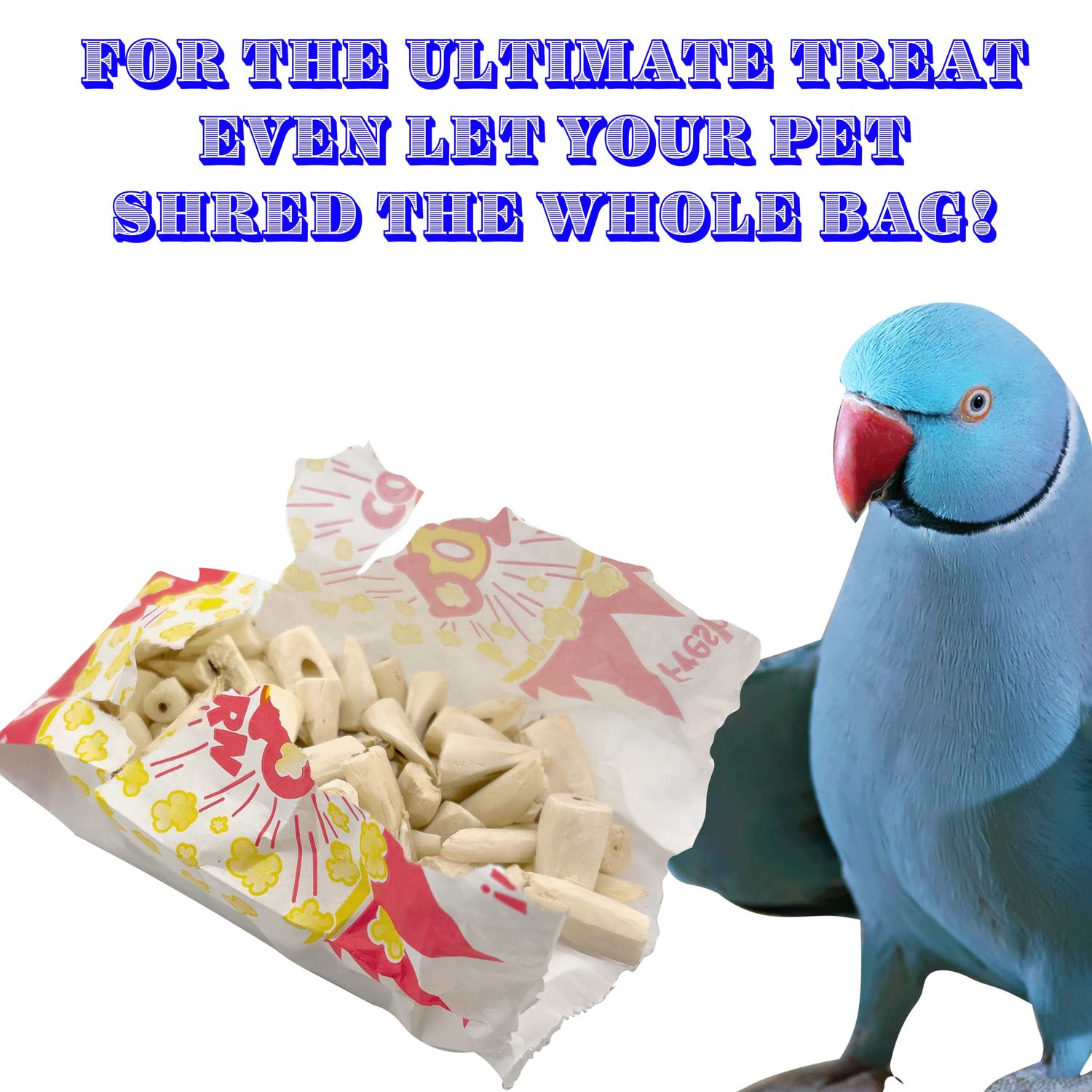 5112 Sola Popcorn Shredder - Handmade Super shreddable Bird Toy, Food Grade Popcorn Bag, Handcut sola Wood Pieces, Natural Jute Twine Hanger, Delightfully Fun for Birds to Shred and chew