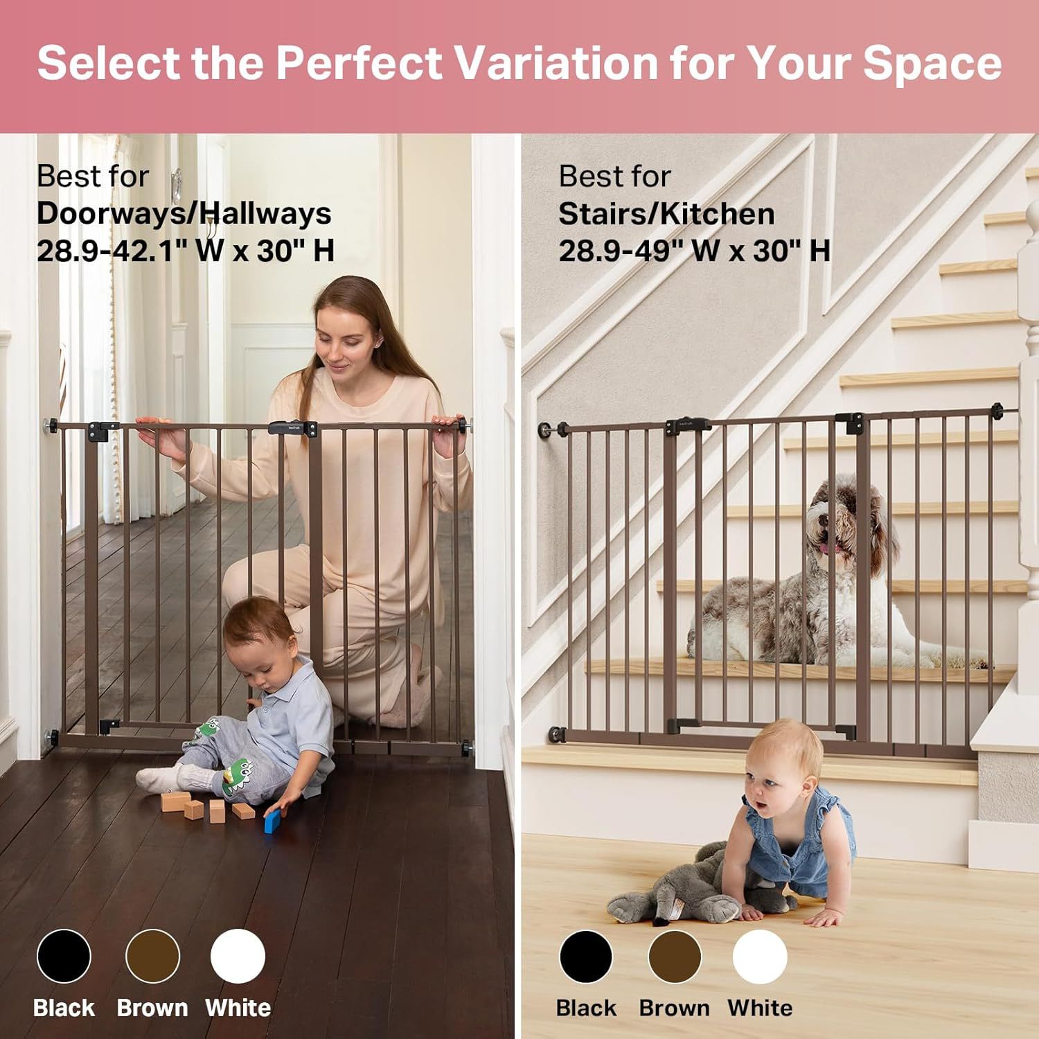 Mom'S Choice Award- Dog Gate for Doorways 28.9-42.1" Wide, Baby Gate for Dogs...